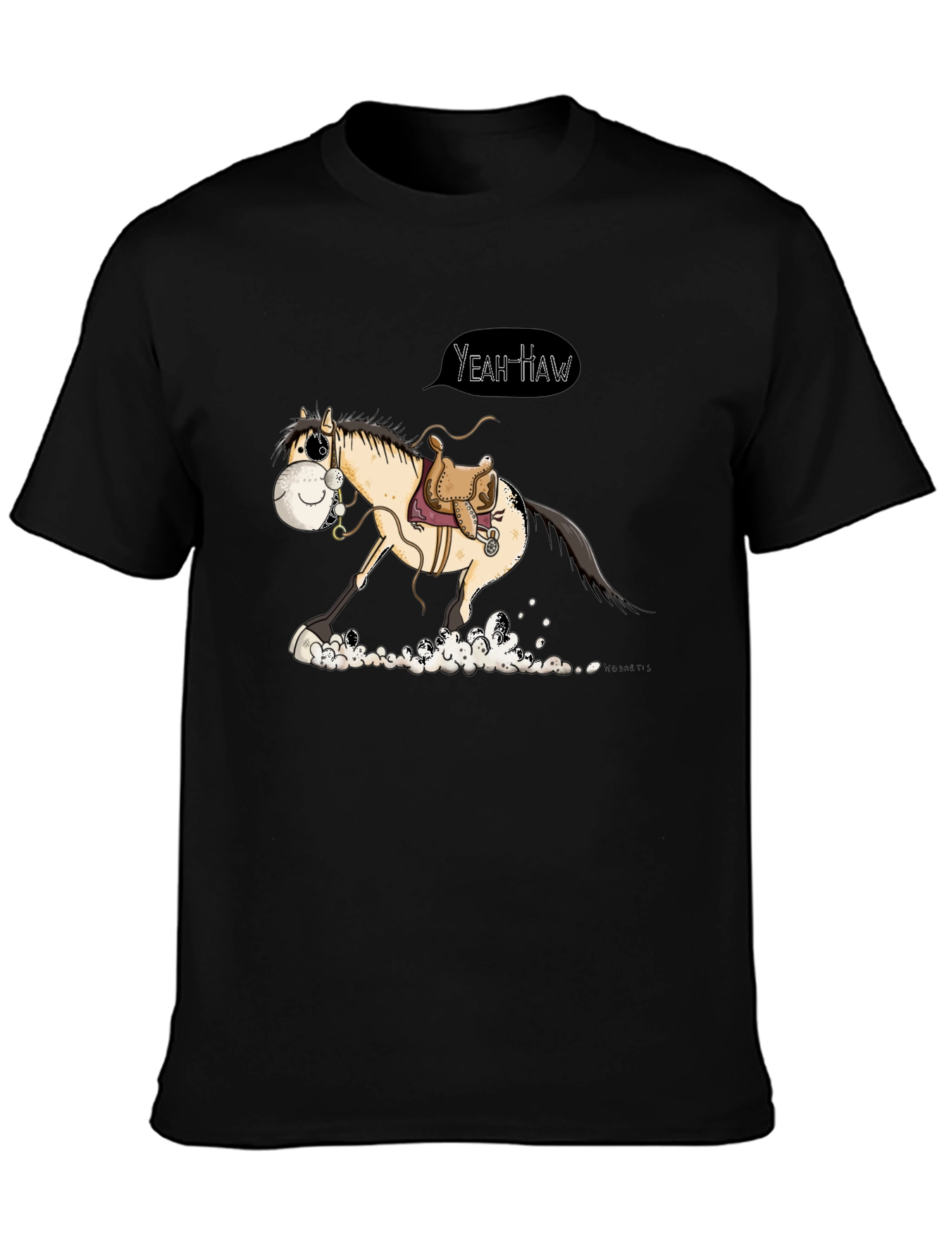 Black Yeah Haw Horse Cartoon Graphic T-Shirt view 3