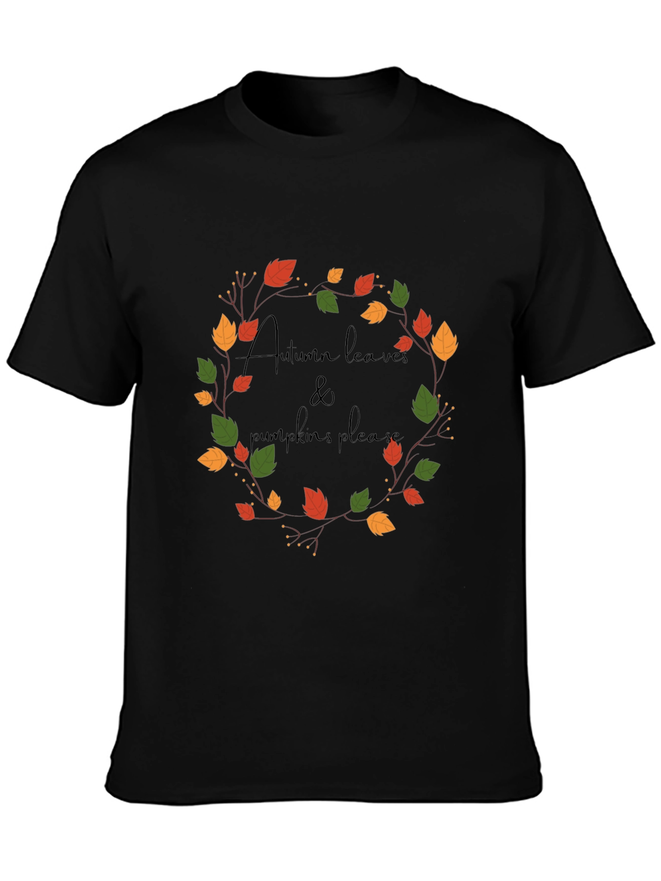 Black Autumn Leaves & Pumpkins Please Black Graphic Tee view 3
