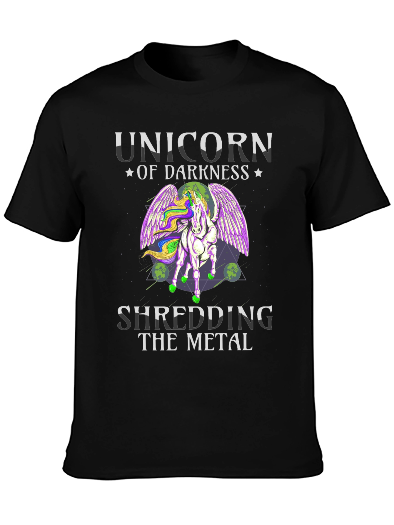 Black Unicorn of Darkness Shredding Metal T-Shirt view 3