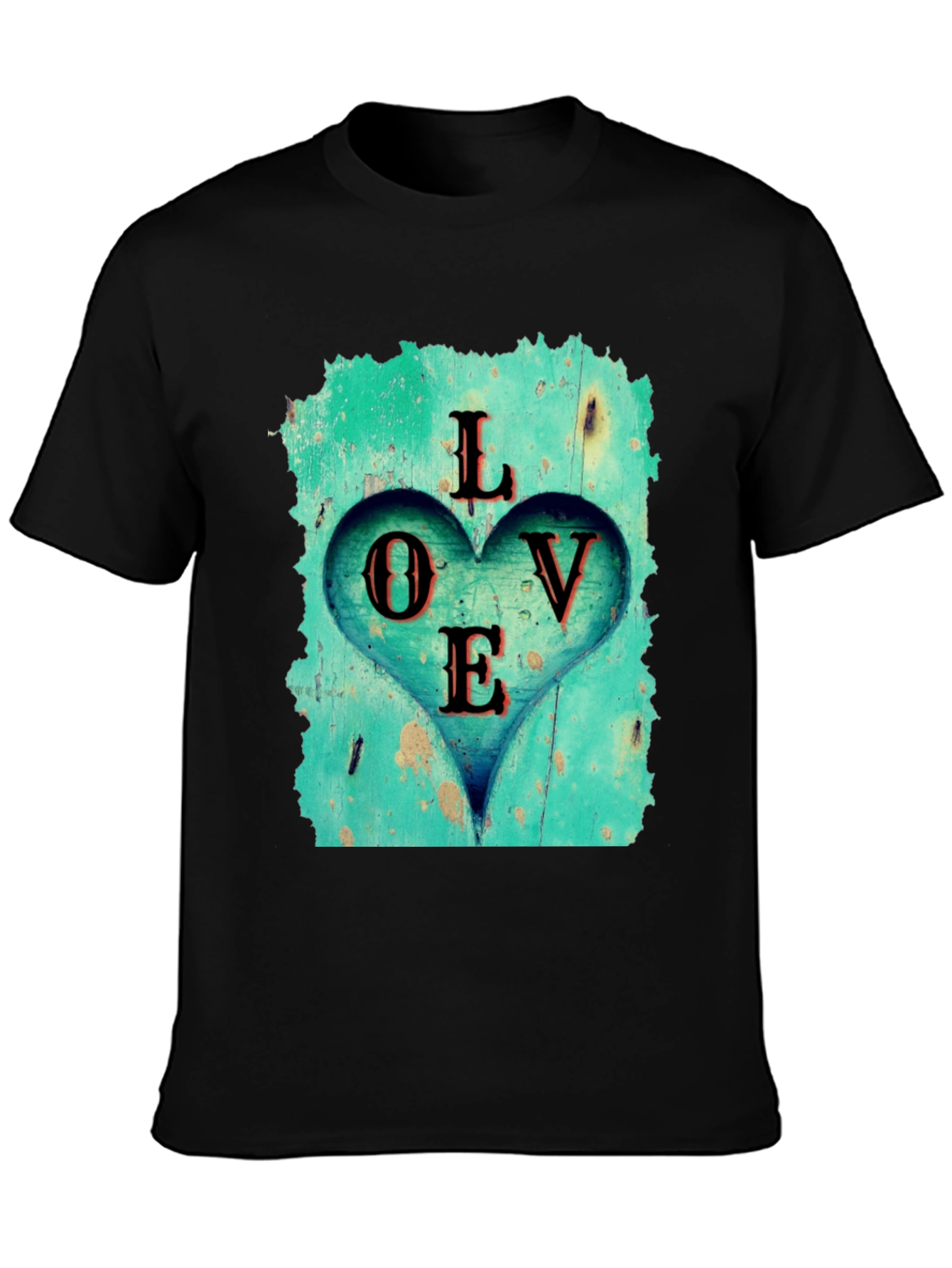 Black Love Heart Graphic Tee - Black Casual T-Shirt view 3
