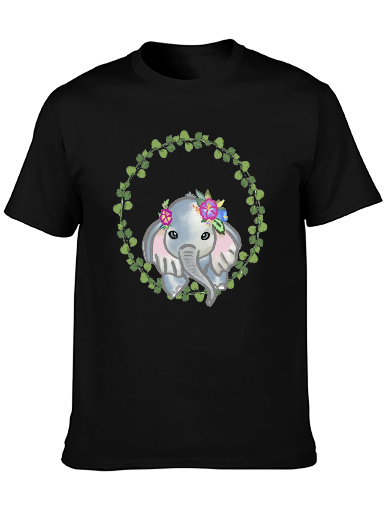 Black Elephant Floral Wreath Graphic Tee view 3