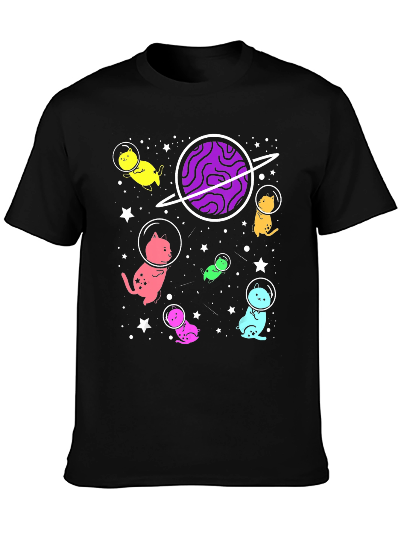 Black Cosmic Cat Astronaut T-Shirt view 3