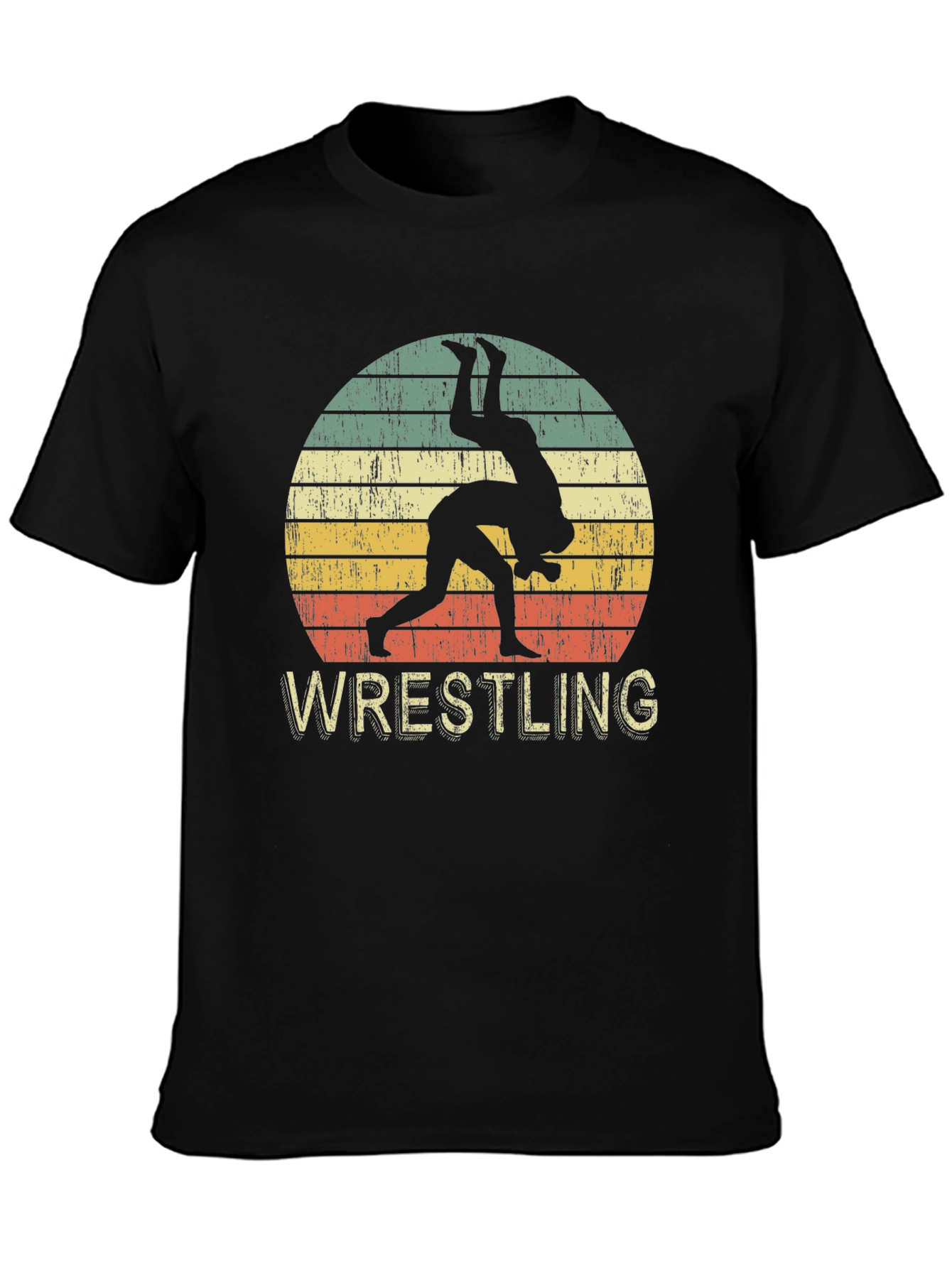 Black Vintage Wrestling Sunset T-Shirt view 3