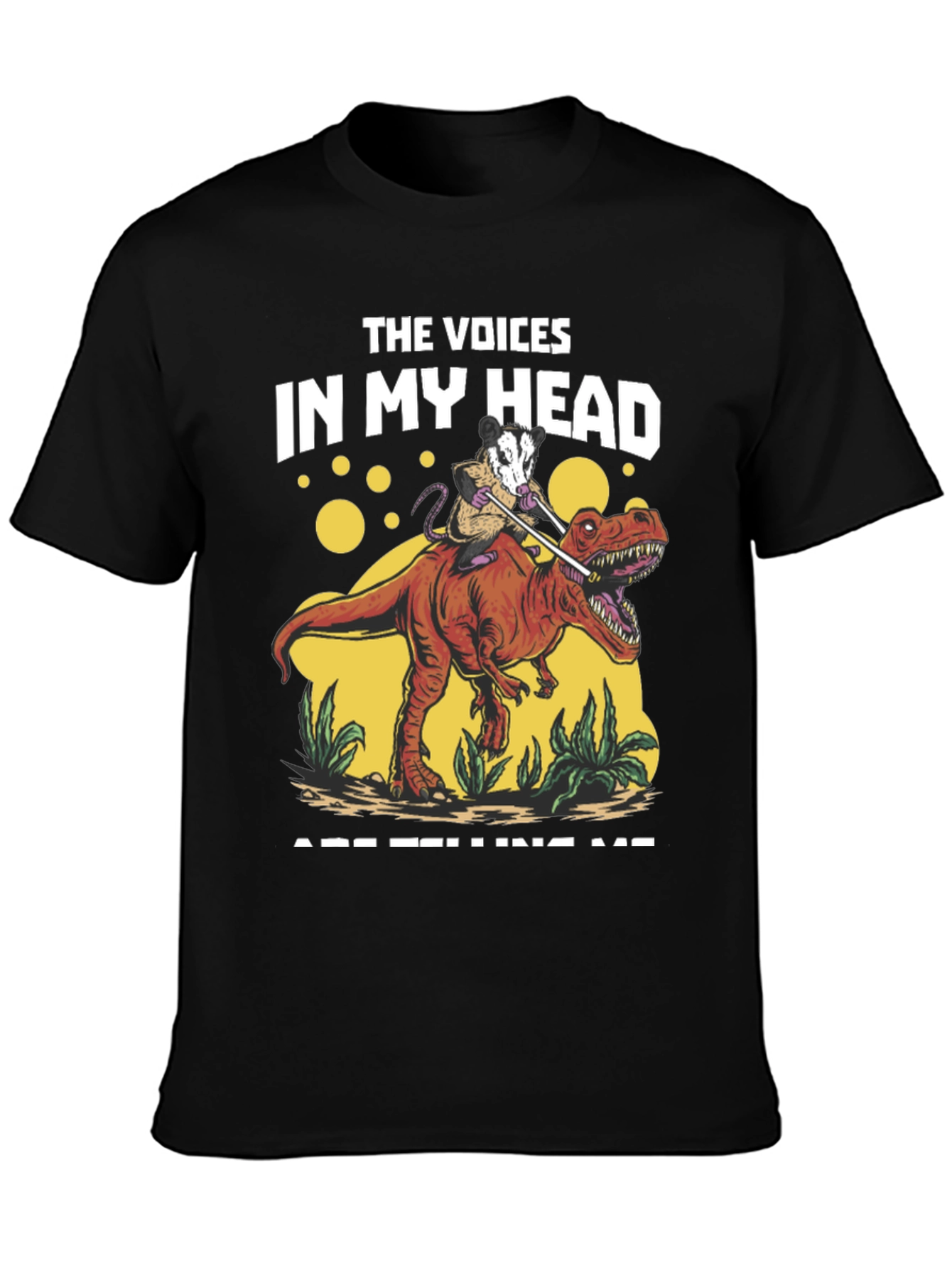 Black The Voices In My Head Opossum Dinosaur T-Shirt view 3
