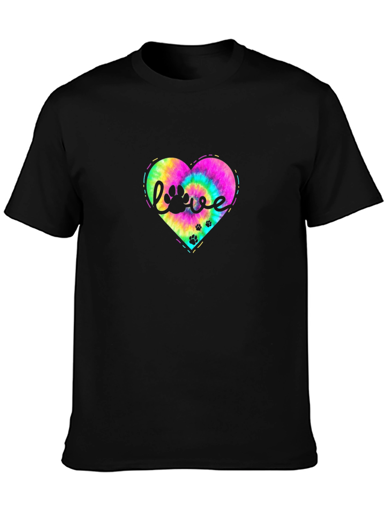 Black Love Paw Tie Dye Heart T-Shirt view 3