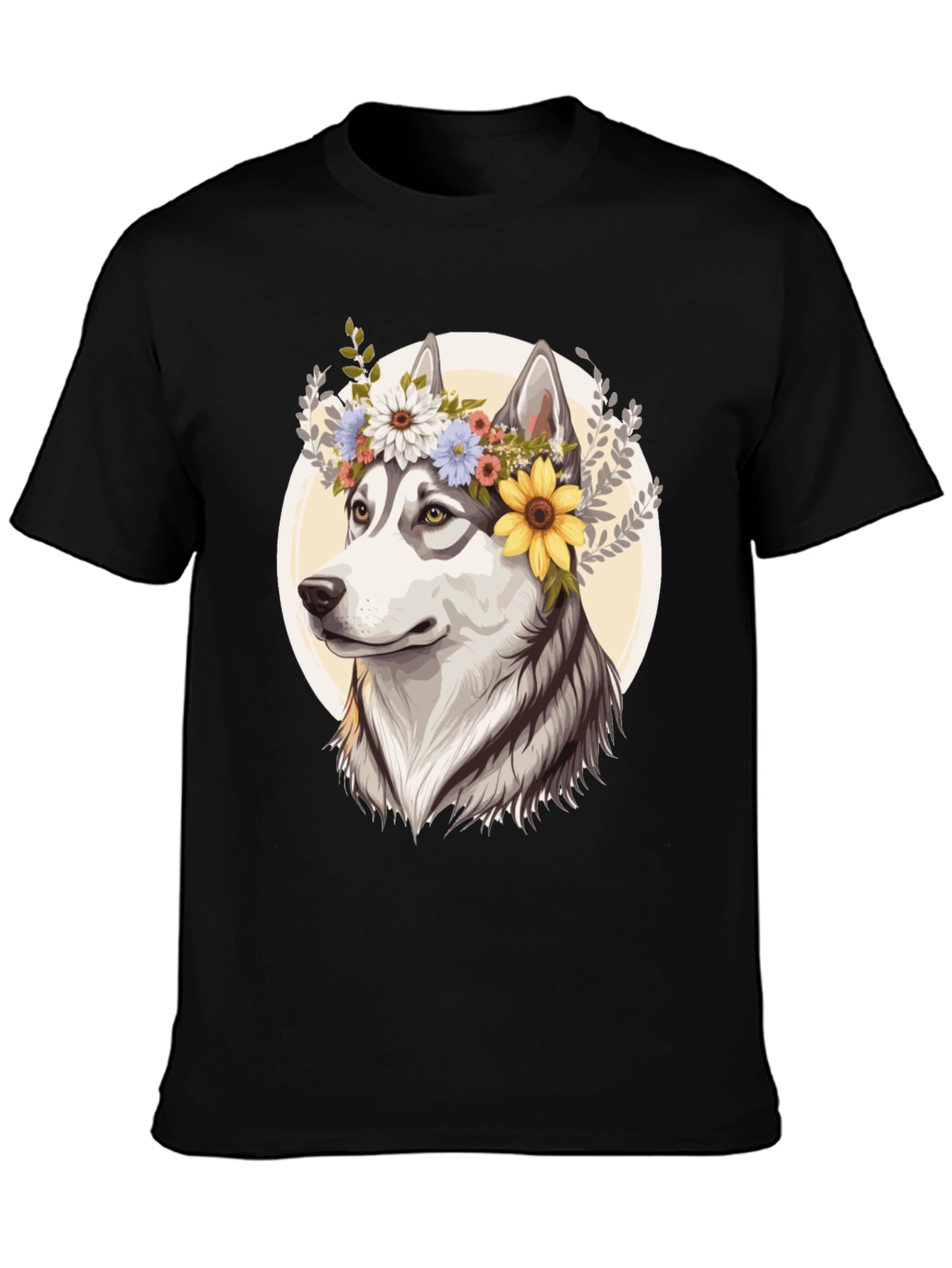 Black Floral Husky Graphic Tee - Unisex Black T-Shirt view 3