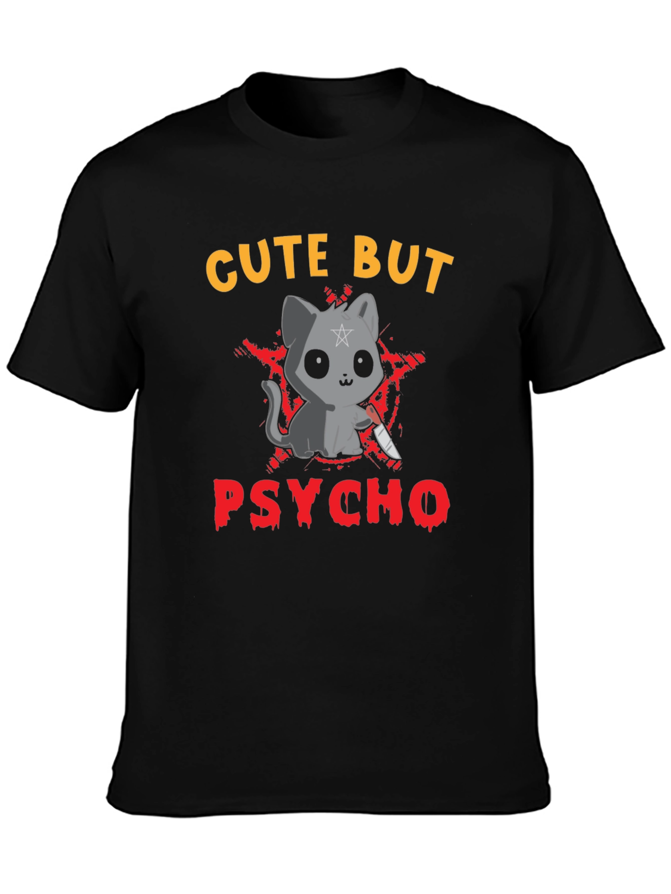 Black Cute But Psycho Cat Graphic Tee view 3