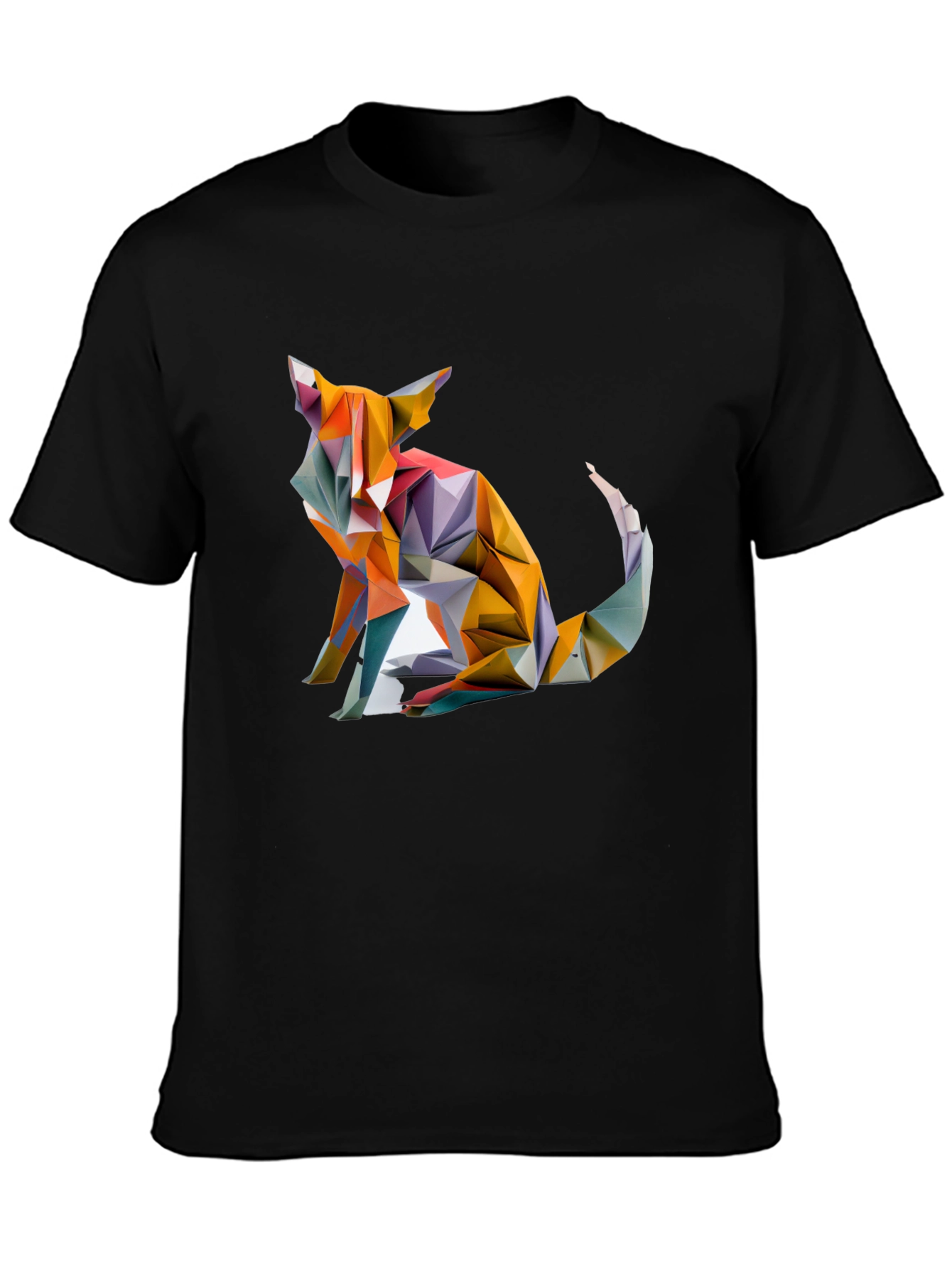 Black Geometric Fox Graphic Black T-Shirt view 3