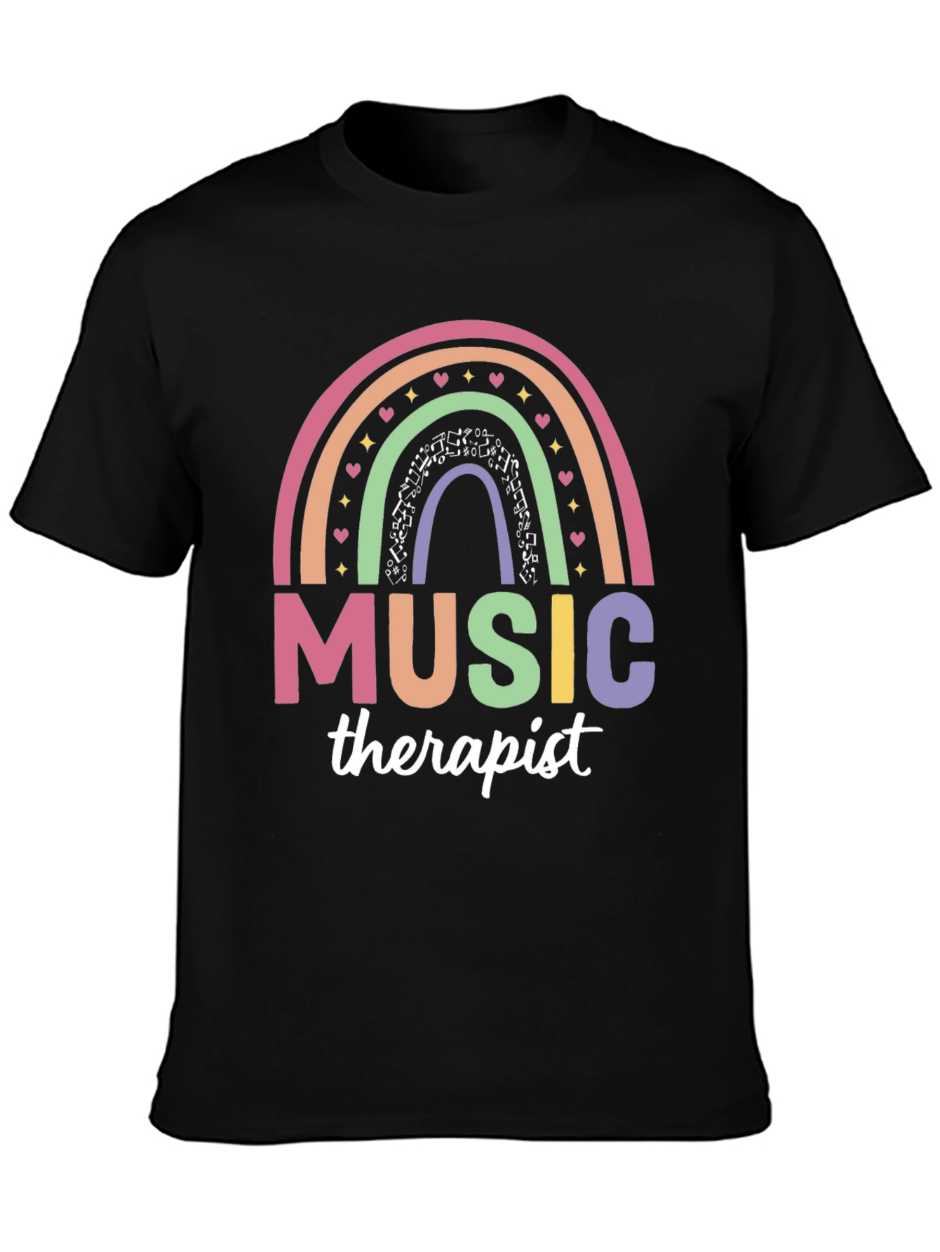 Black Music Therapist Rainbow Graphic T-Shirt view 3