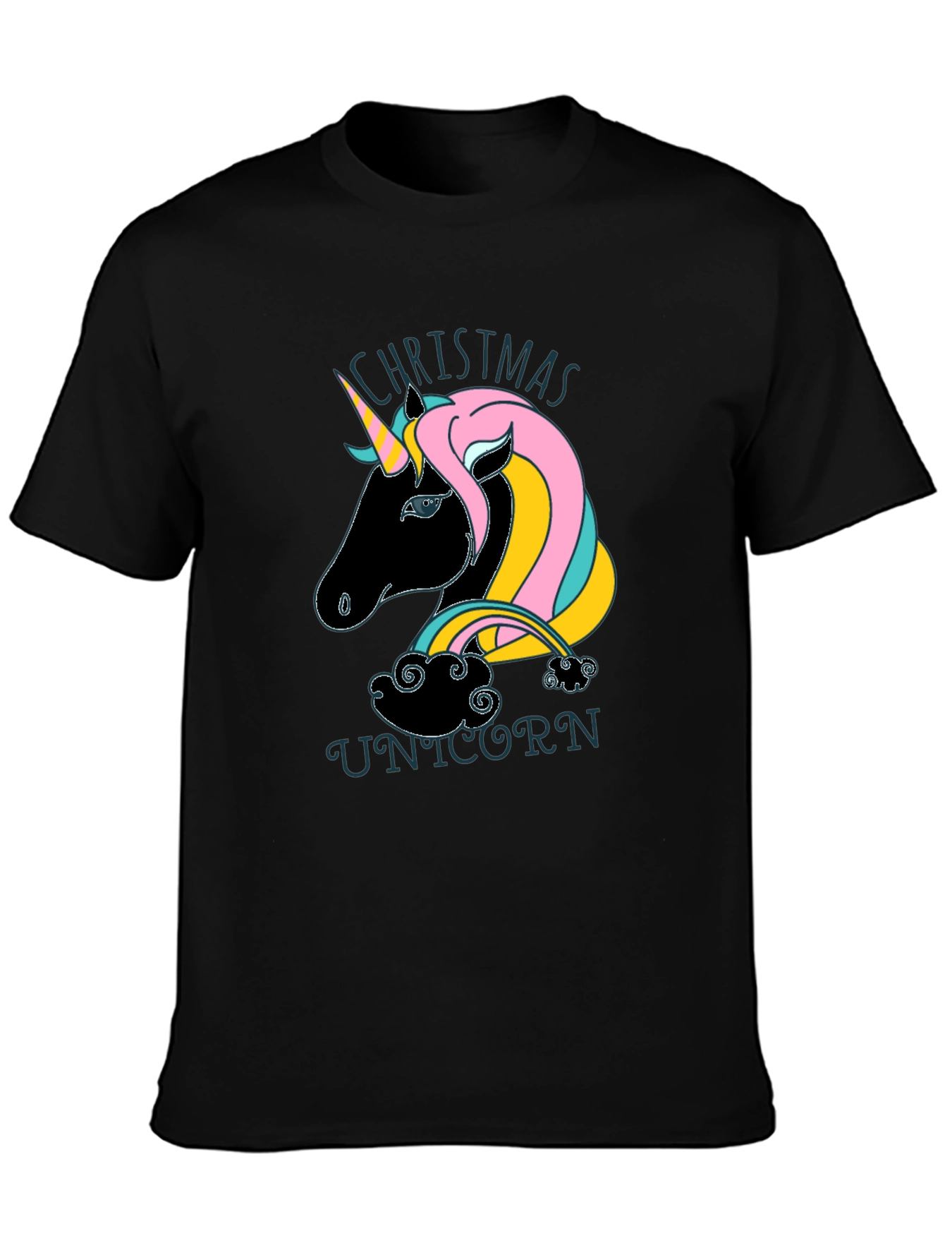 Black Christmas Unicorn Black T-Shirt view 3