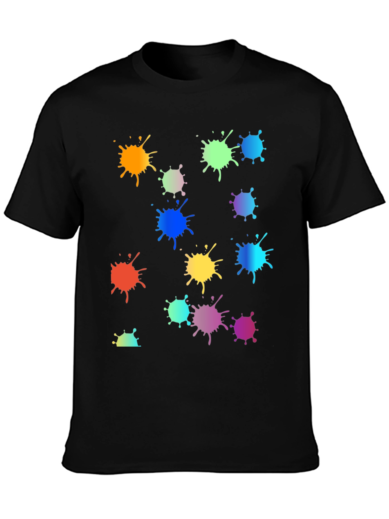Black Rainbow Paint Splatter Graphic Tee - Black Crew Neck T-Shirt view 3