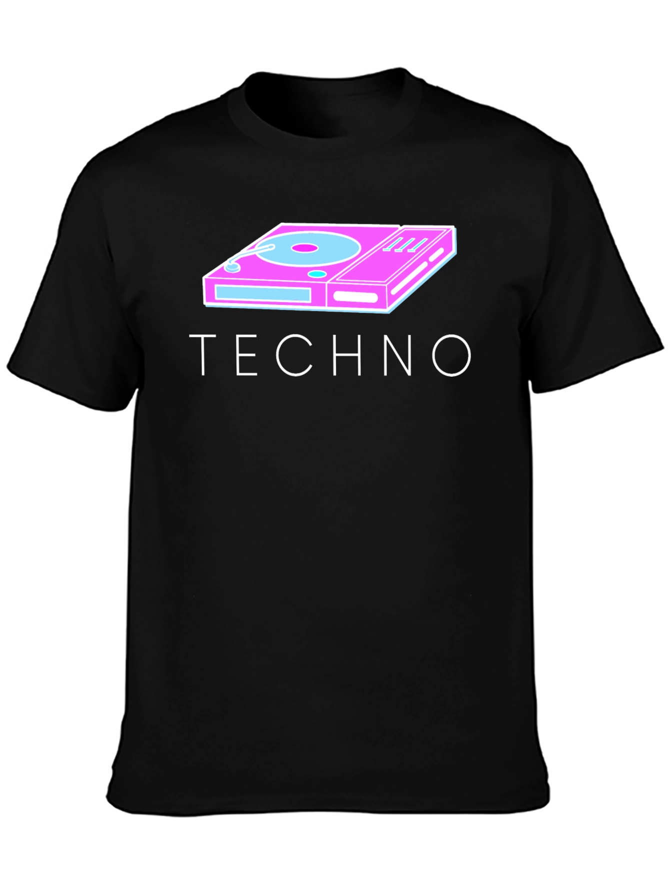 Black Retro Techno Turntable Graphic Tee - Black Cotton Blend view 3