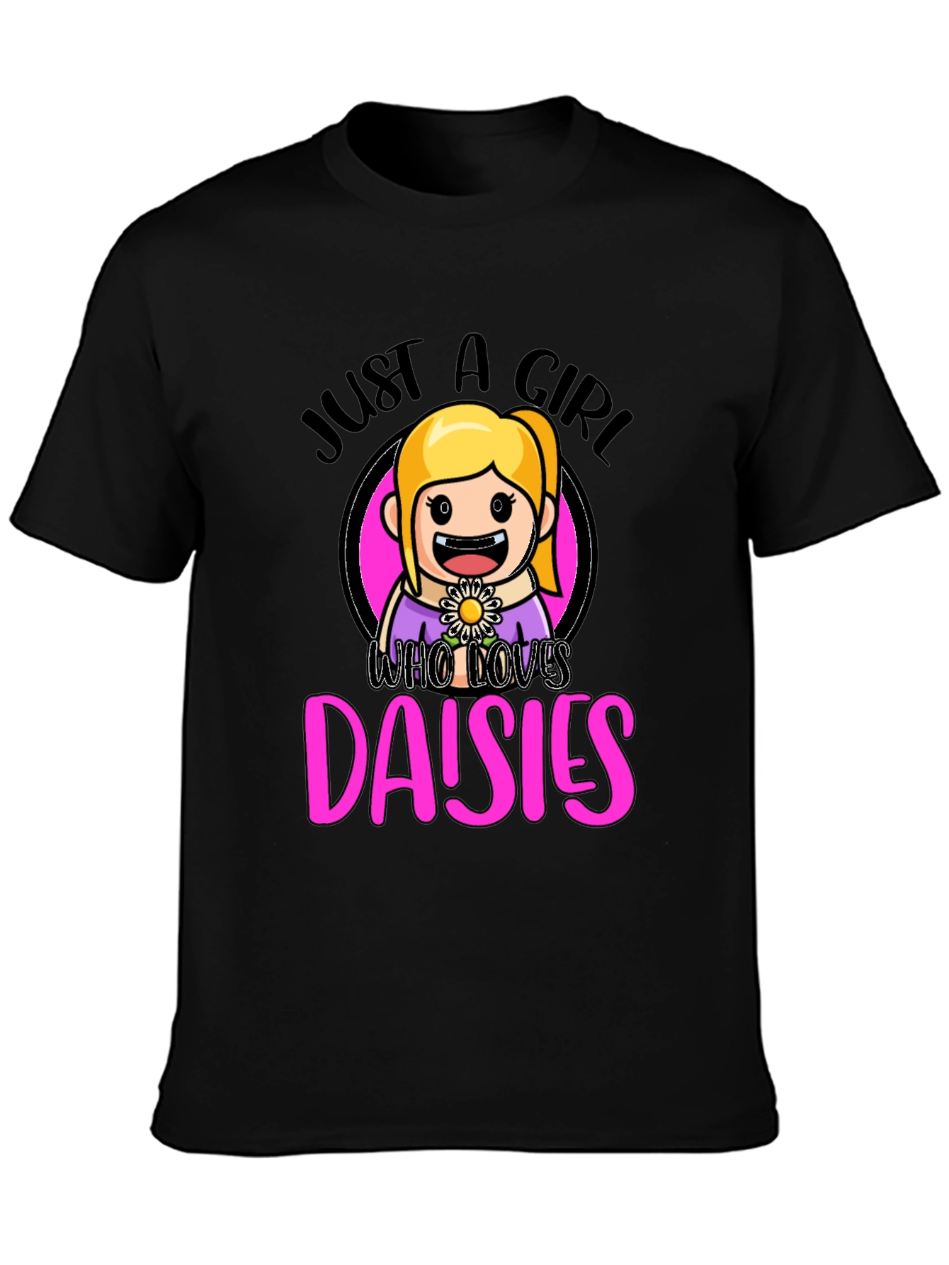 Black Just a Girl Who Loves Daisies Graphic T-Shirt view 3