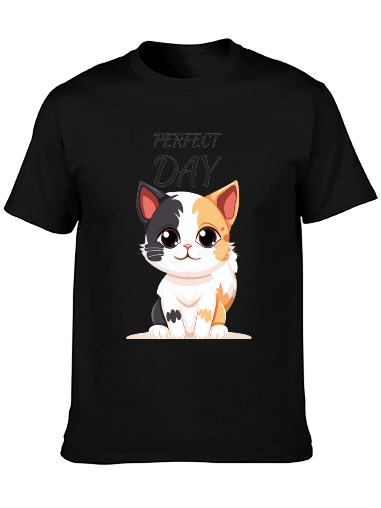 Black Perfect Day Cat Cartoon Black T-Shirt view 3