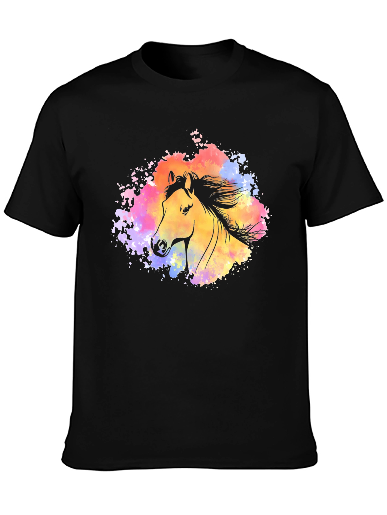 Black Watercolor Horse Graphic T-Shirt - Stylish Black Tee view 3