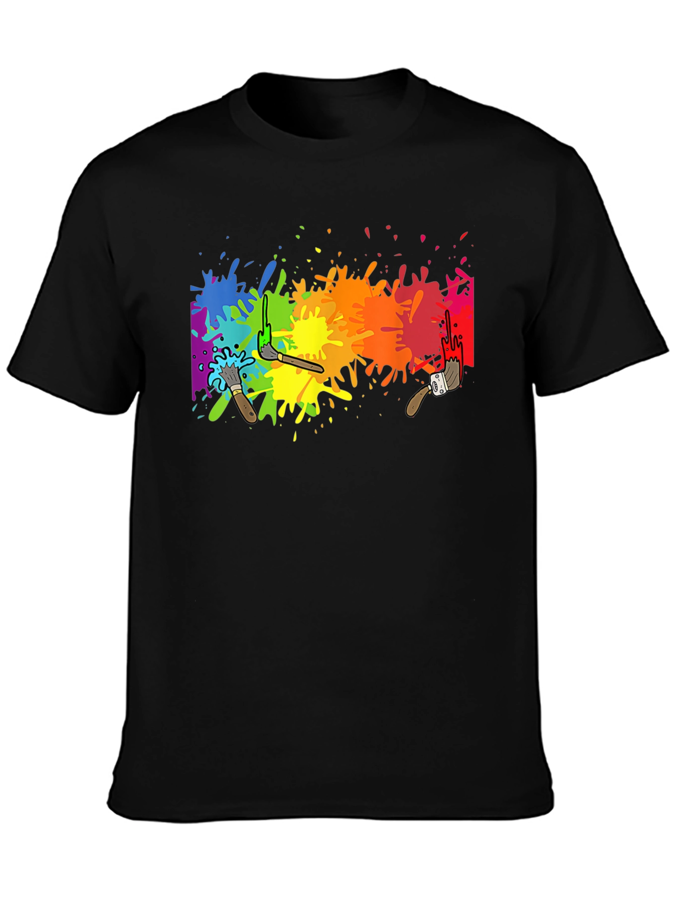 Black Rainbow Paint Splatter Graphic Tee - Artistic Black T-Shirt view 3