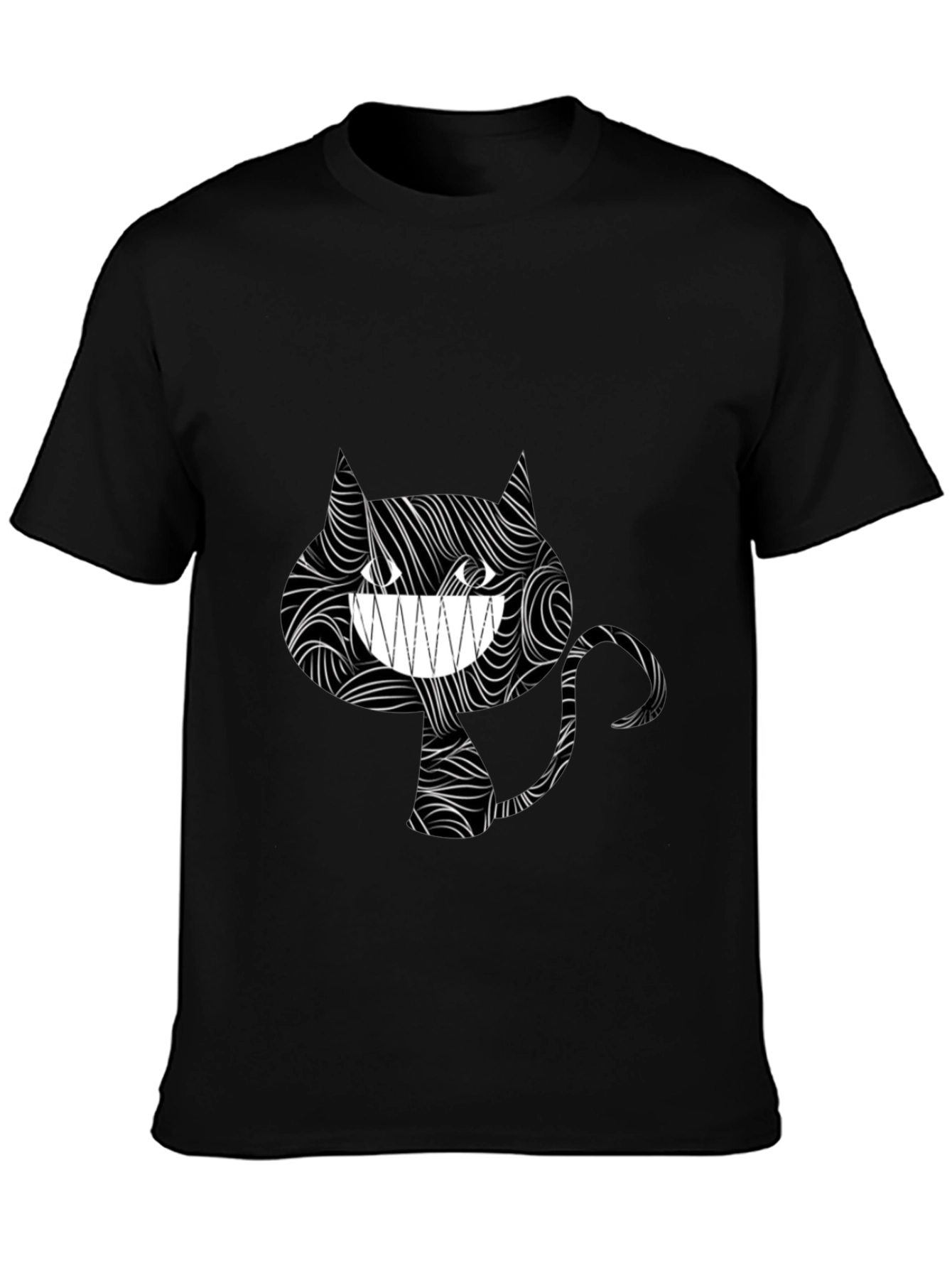 Black Grinning Cat Tee - Stylish Black Graphic T-Shirt view 3