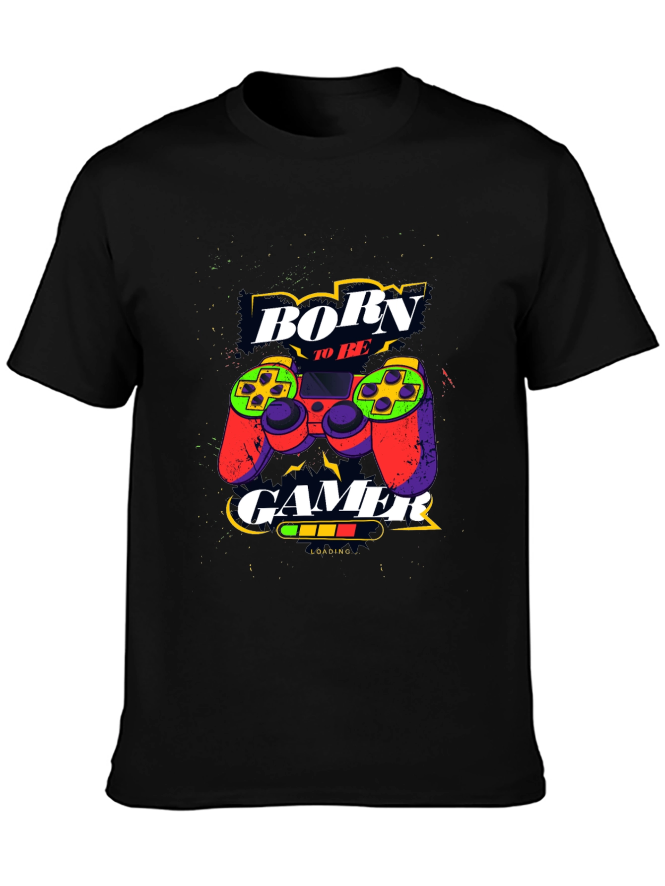 Black Born to be Gamer Black T-Shirt view 3