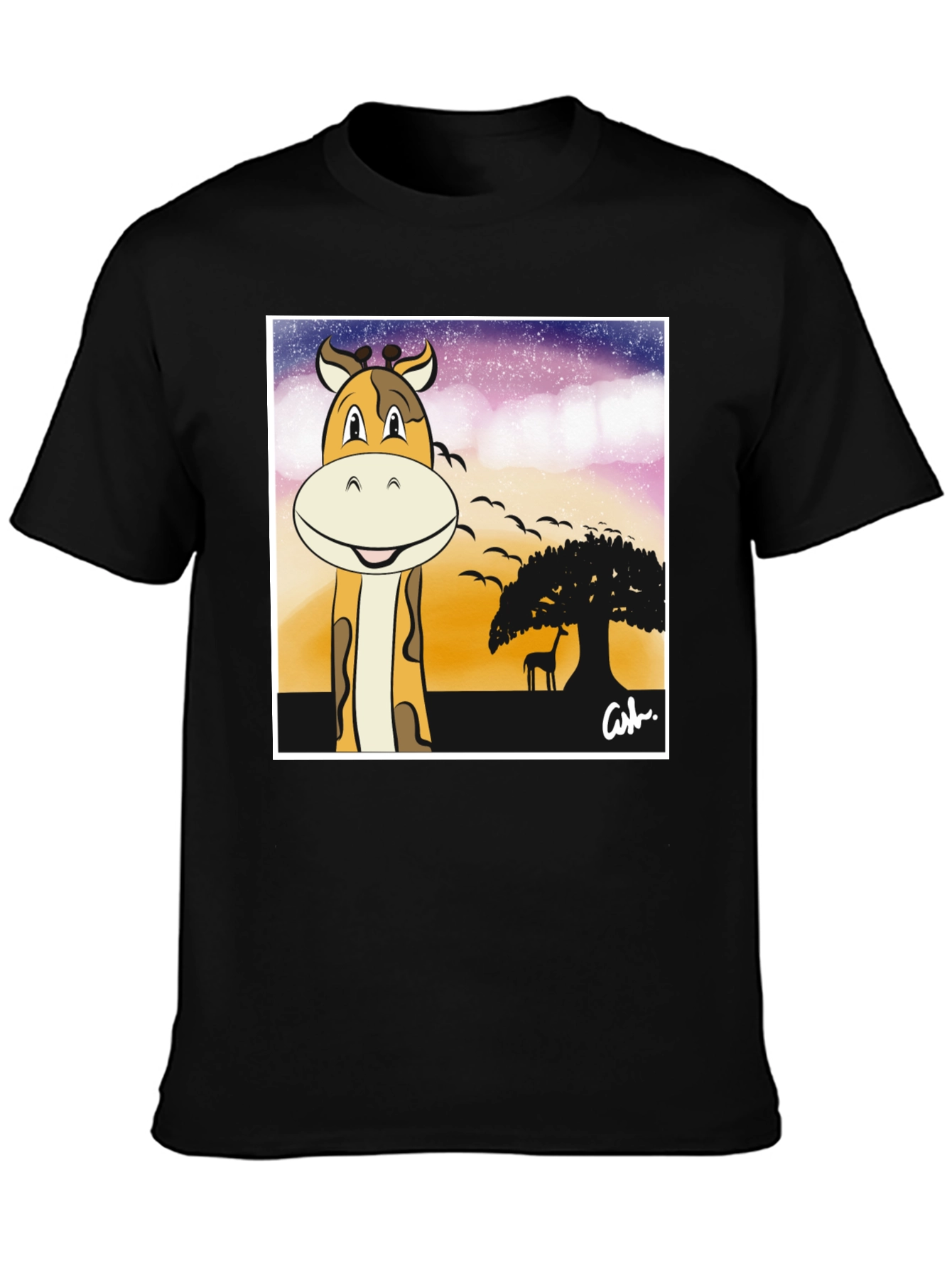 Black Giraffe Safari T-Shirt - Cartoon Design view 3