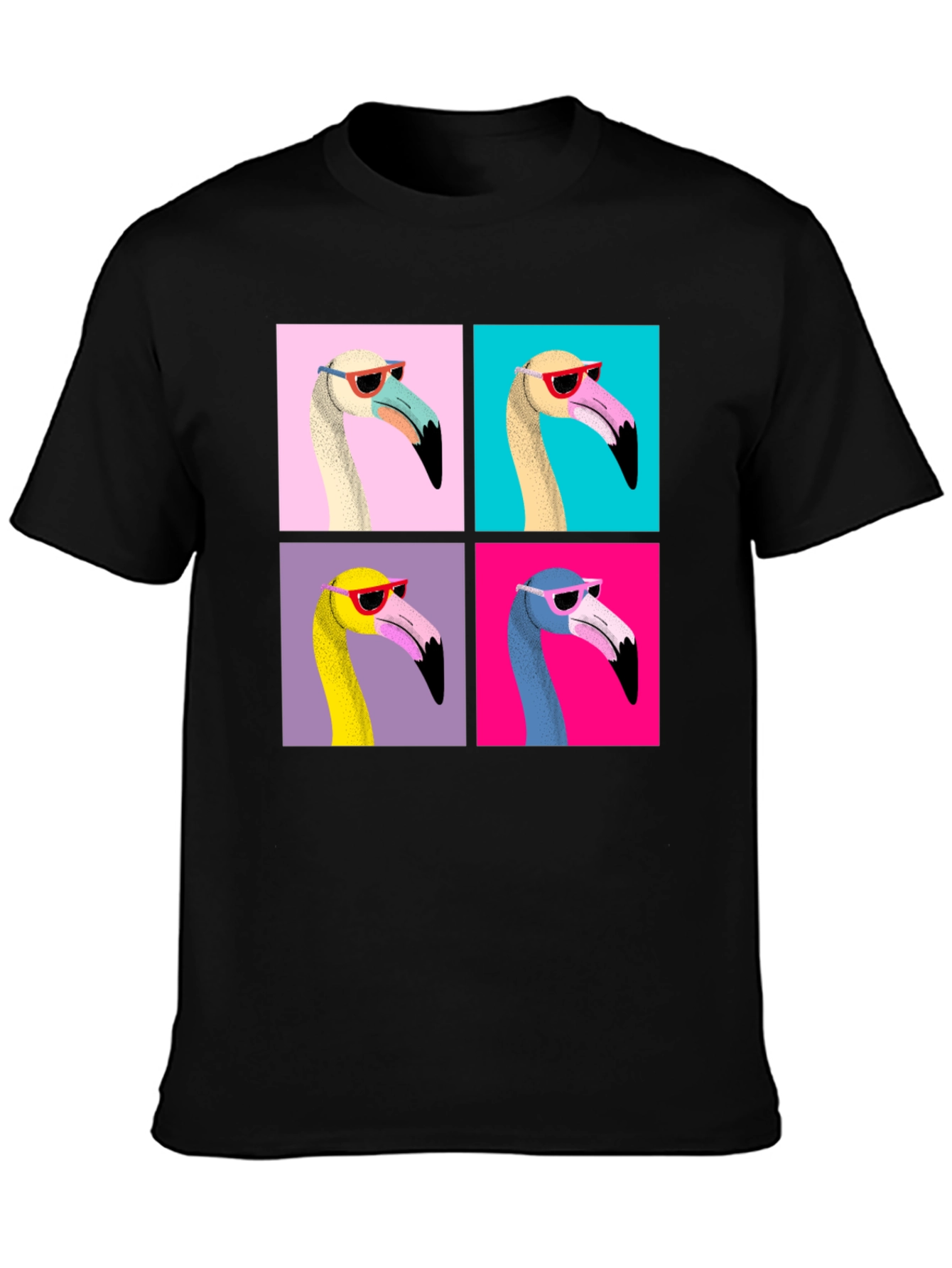 Black Funky Flamingo Pop Art Graphic T-Shirt view 3
