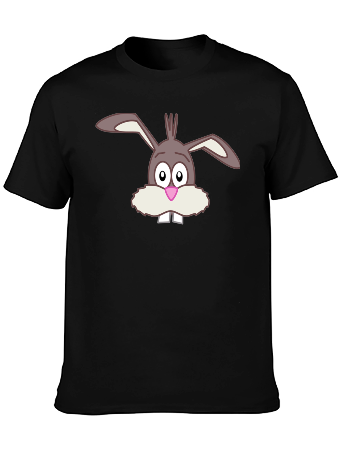 Black Funny Cartoon Bunny Graphic Black T-Shirt view 3