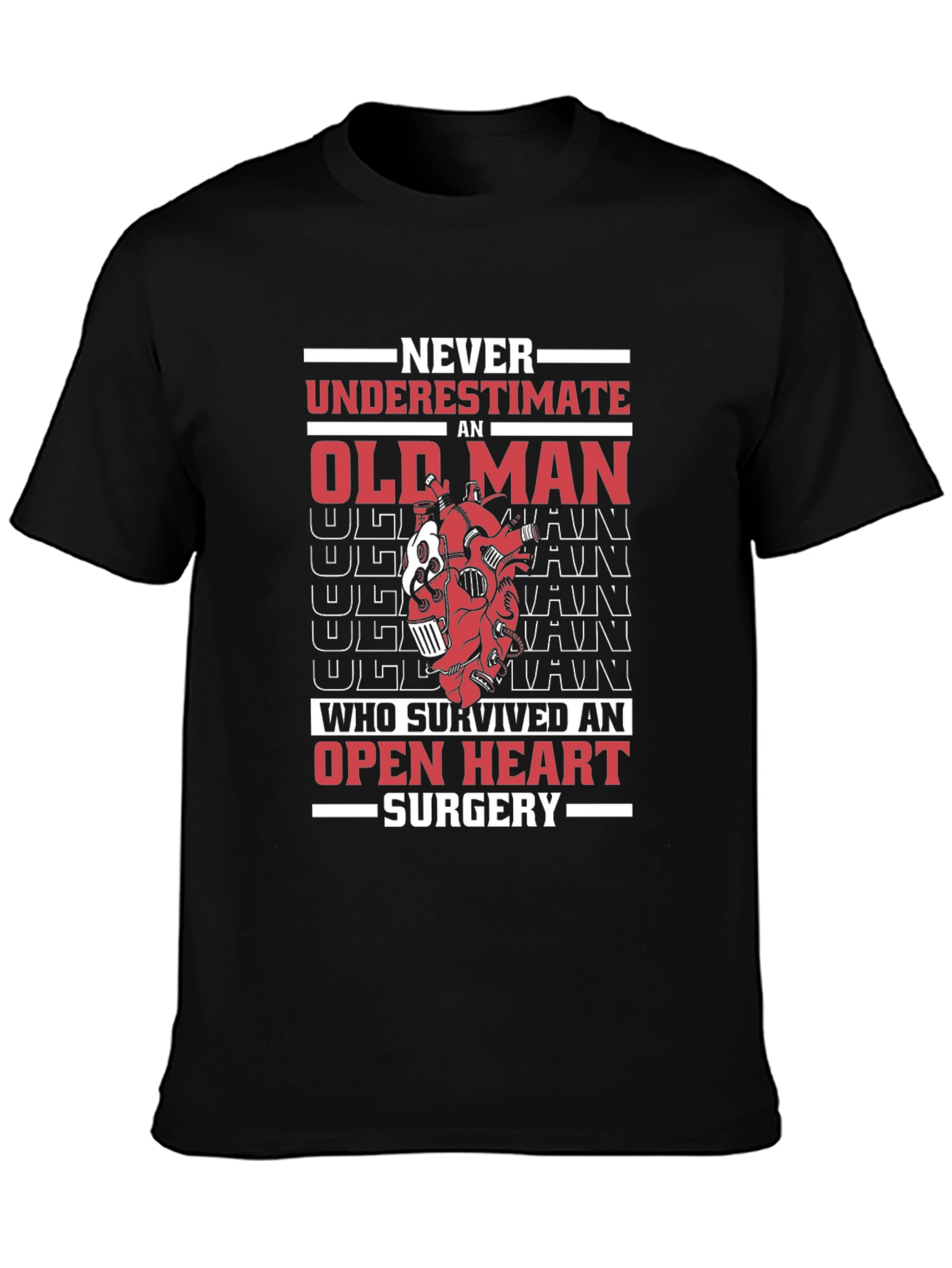 Black Never Underestimate Old Man Open Heart Surgery T-Shirt view 3