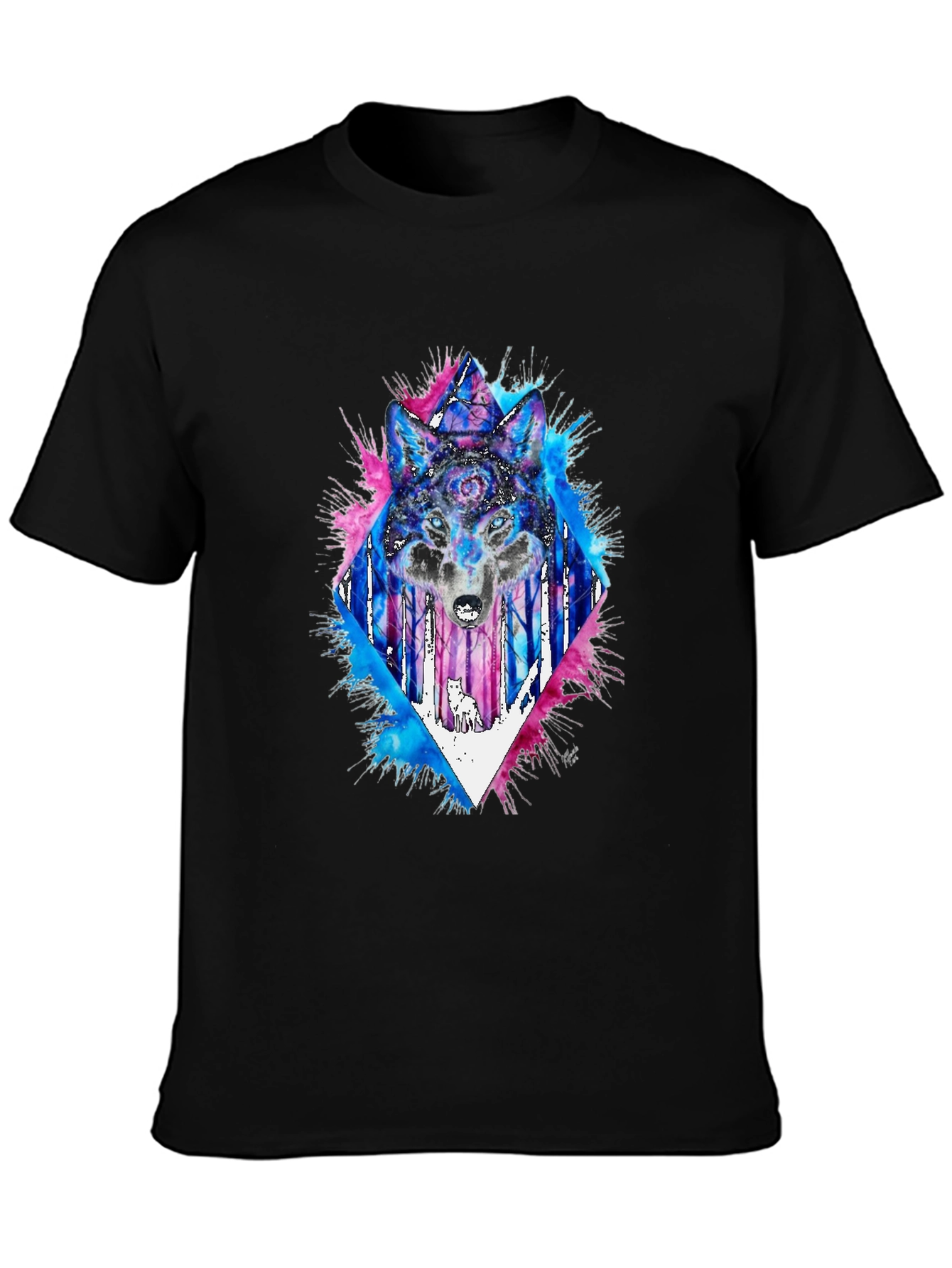 Black Mystic Wolf Graphic Tee - Black Cotton Blend view 3