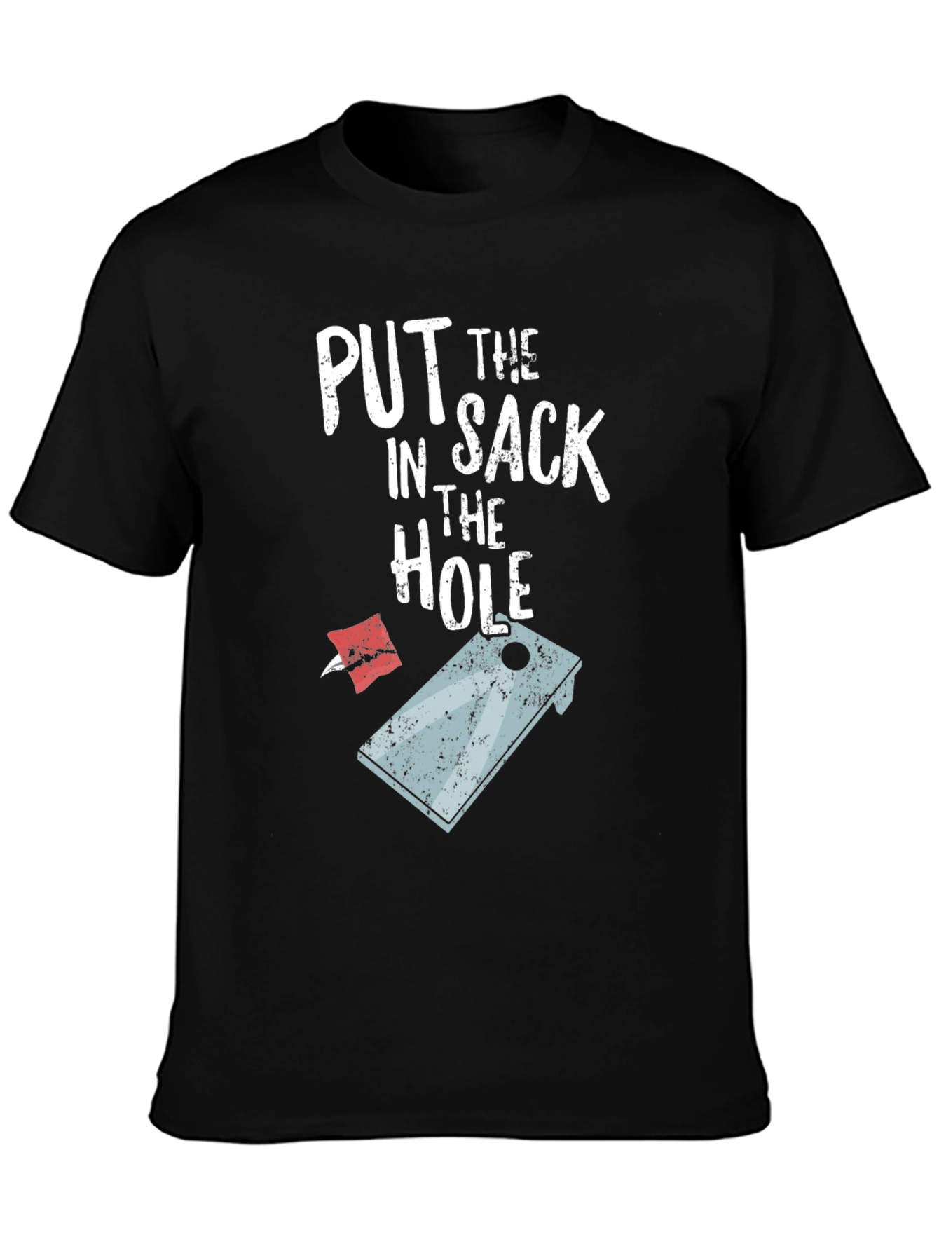 Black Put the Sack in the Hole Funny Cornhole T-Shirt view 3