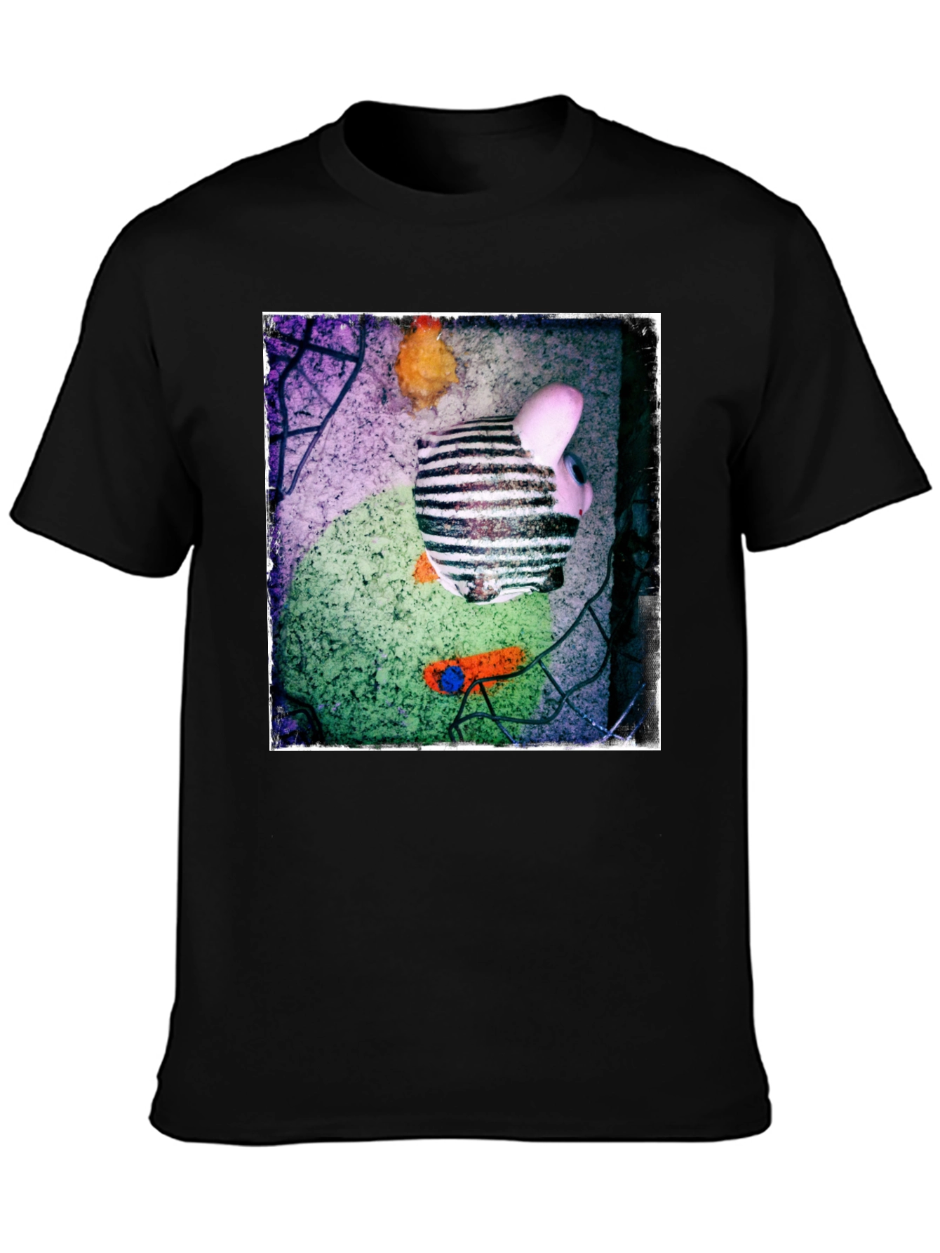 Black Abstract Piggy Bank Graphic Tee - Unique Men's T-Shirt view 3