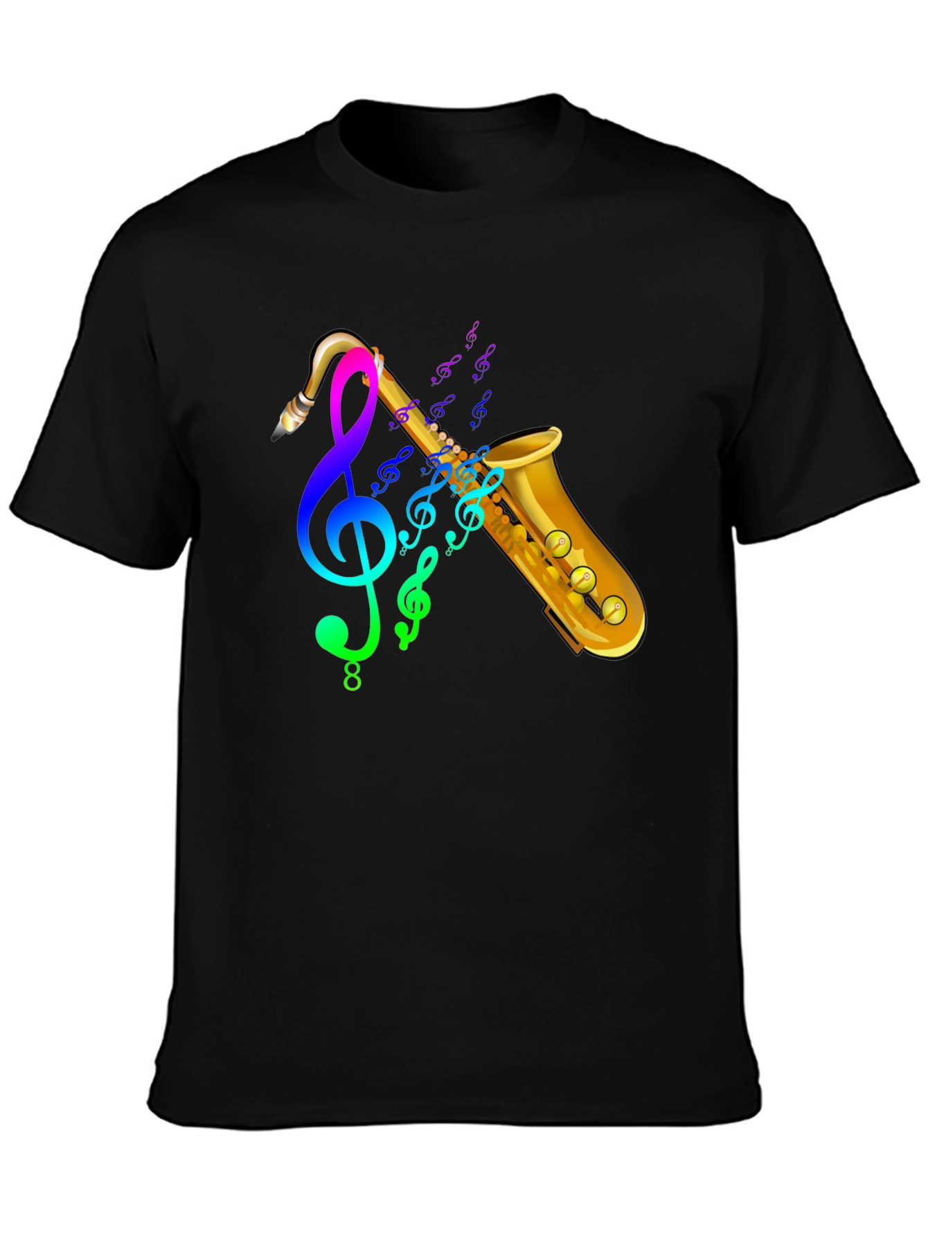 Black Saxophone Music T-Shirt - Trendy Graphic Tee view 3