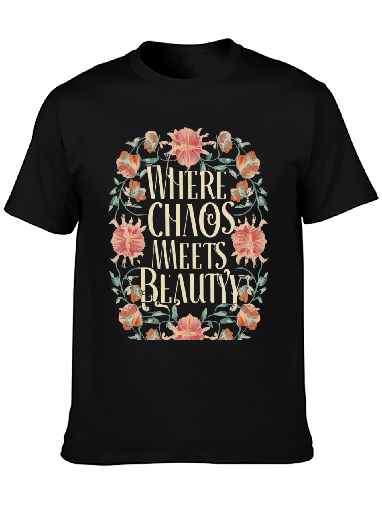 Black Floral Chaos Meets Beauty Graphic Tee view 3