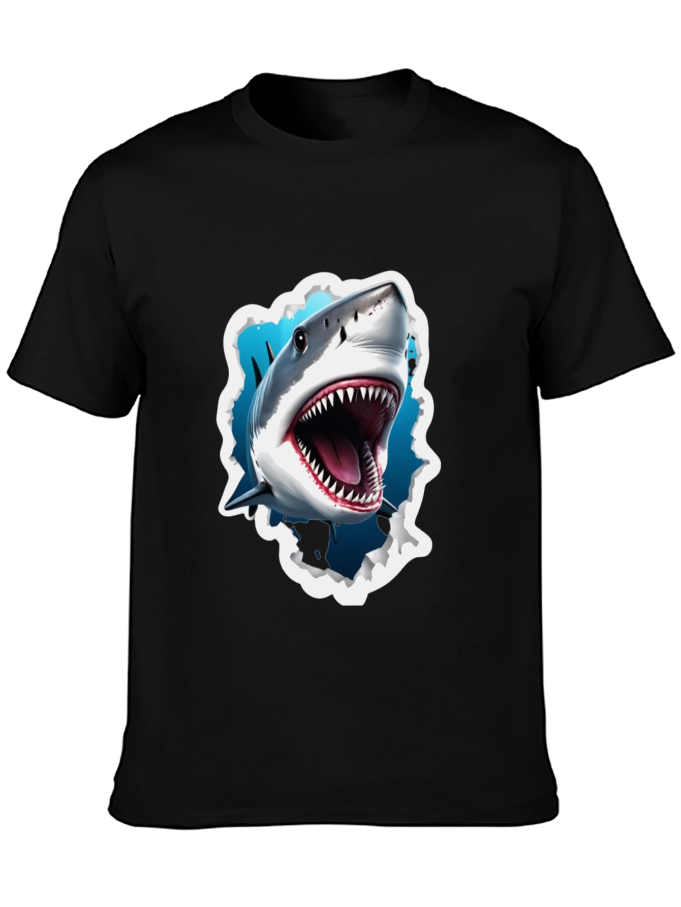 Black Shark Attack Graphic Tee - Bold Black T-Shirt view 3