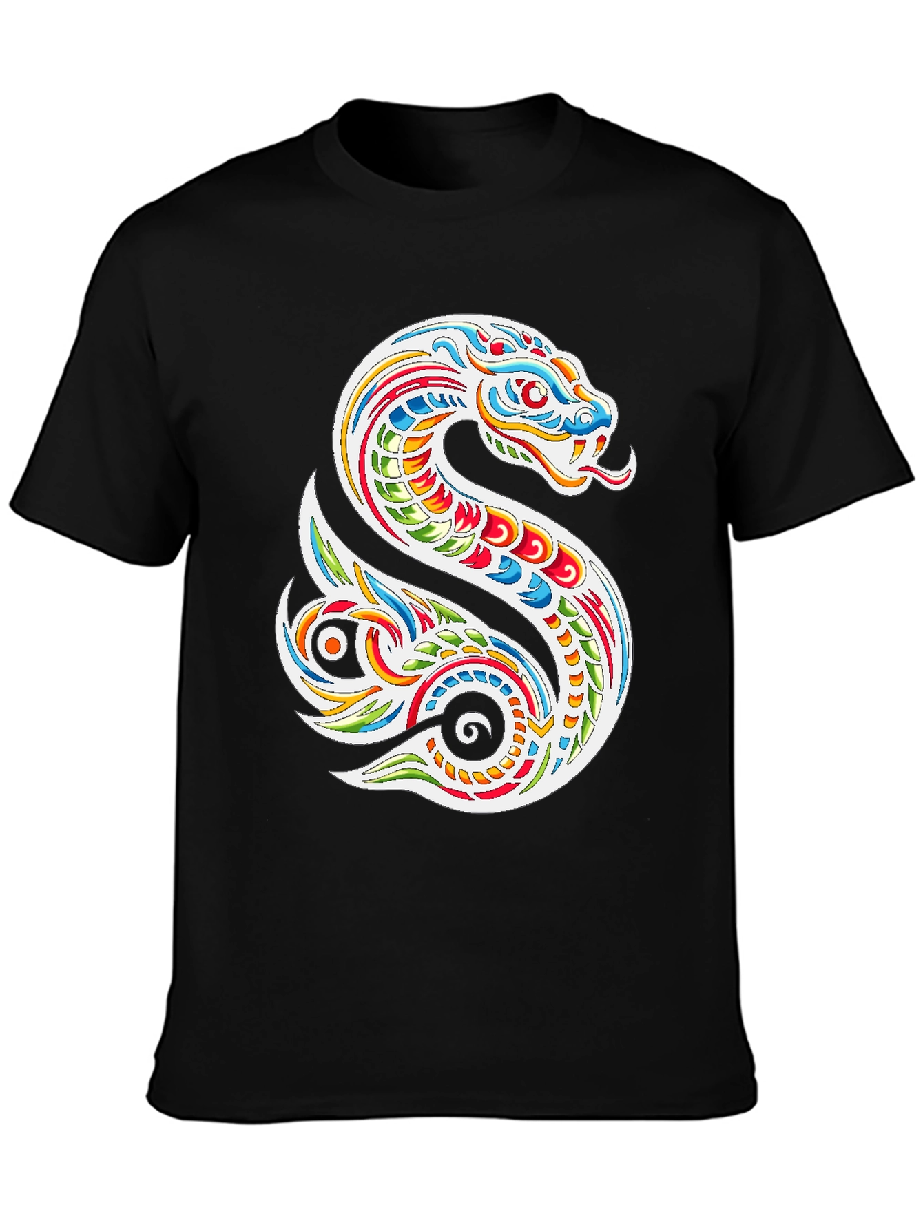 Black Vibrant Snake Graphic Tee - Men's Black T-Shirt view 3