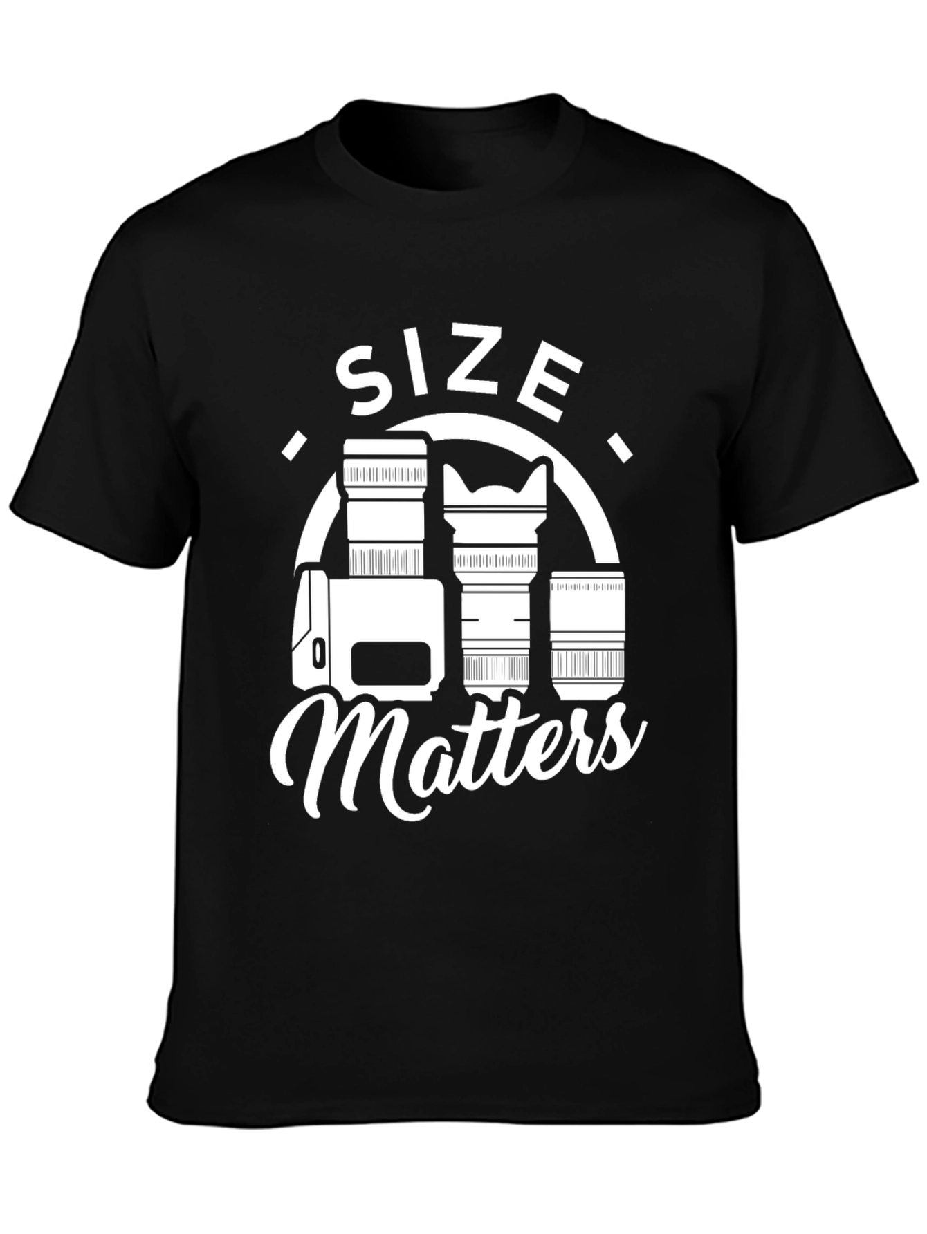 Black Size Matters Funny Photographer T-Shirt view 3