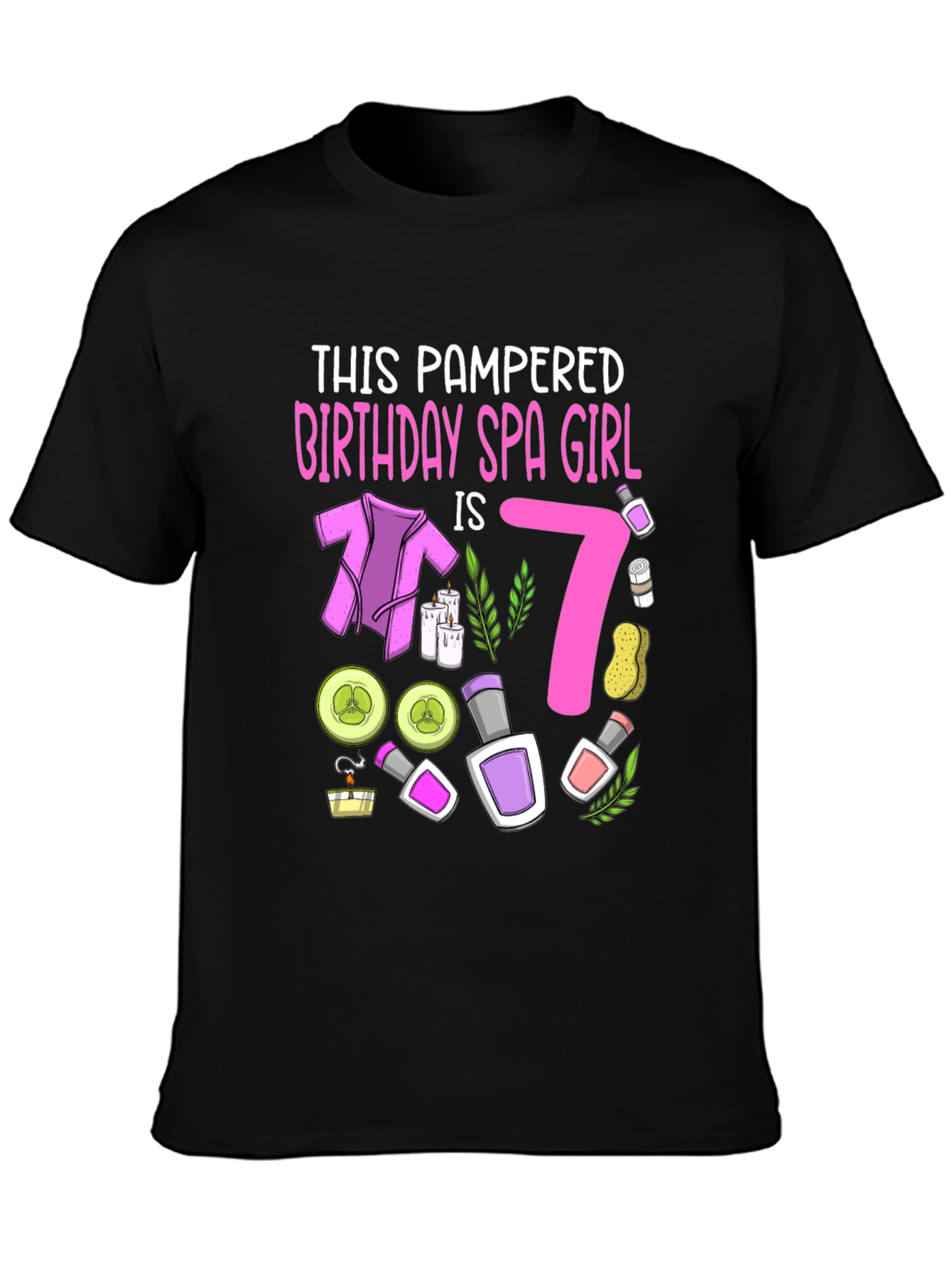 Black Pampered Birthday Spa Girl 7th Birthday T-Shirt view 3