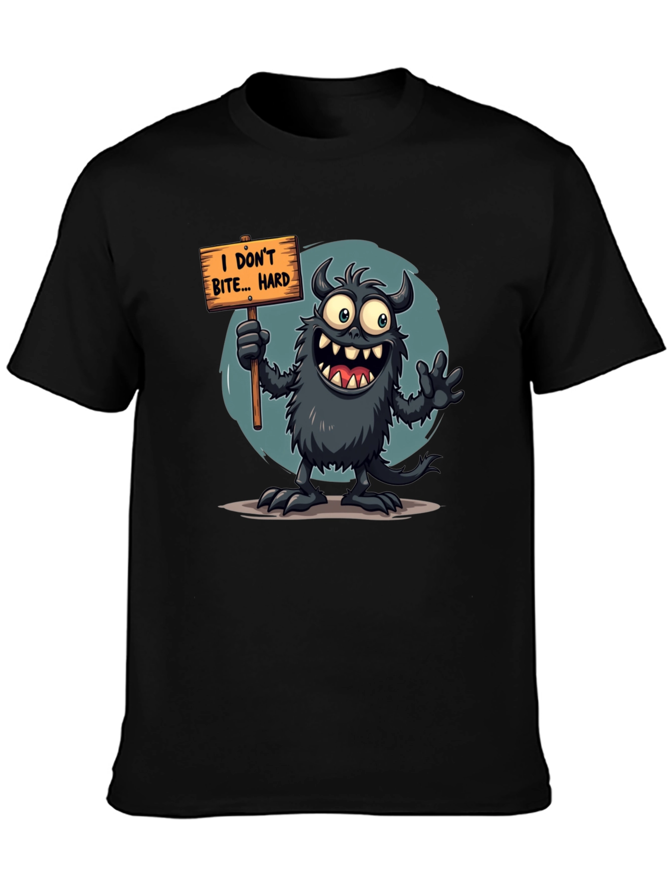 Black Funny Monster Graphic Tee - "I Don't Bite... Hard" view 3