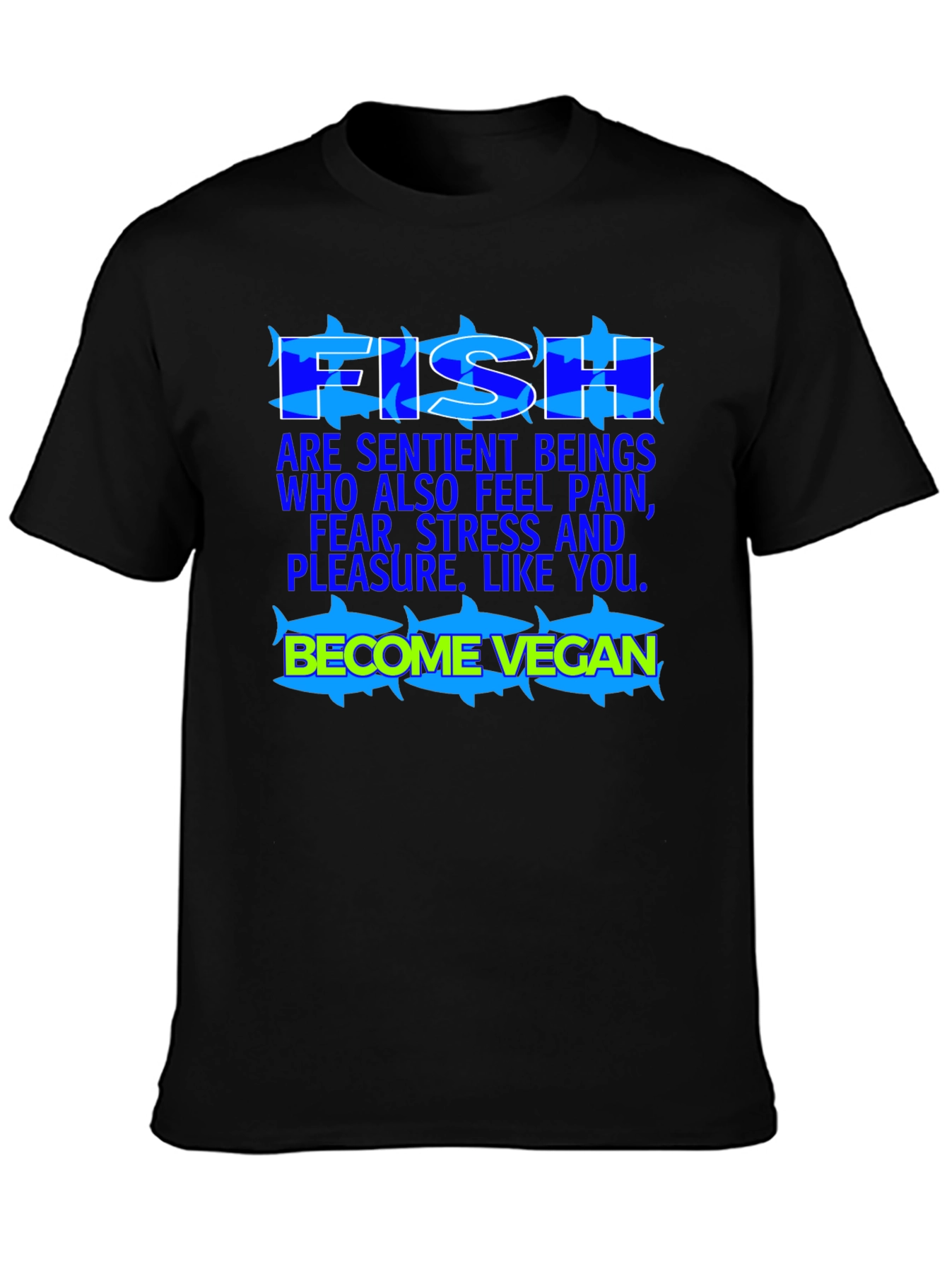 Black Vegan Fish T-Shirt: Sentient Beings view 3