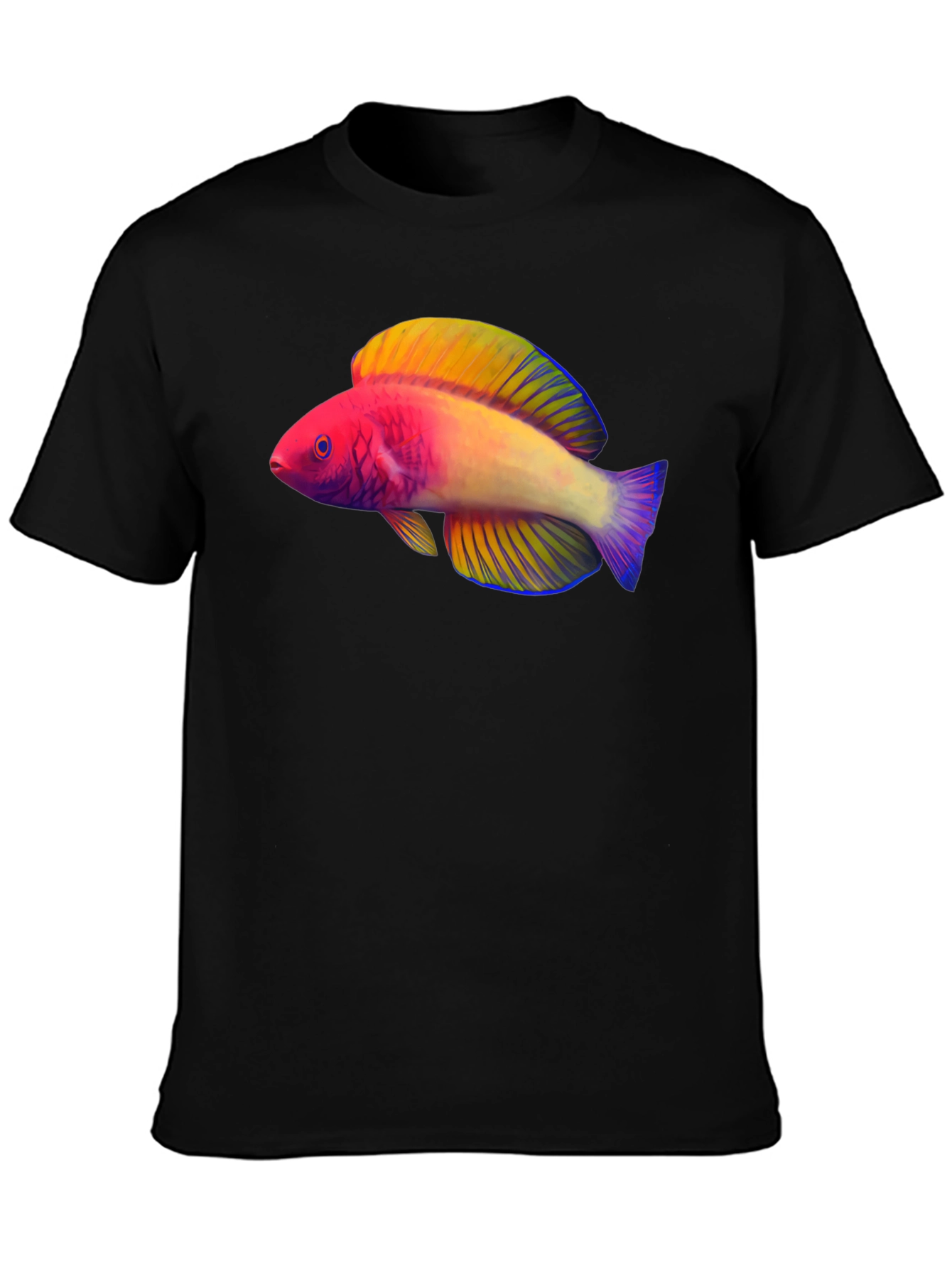 Black Colorful Fish Graphic T-Shirt view 3