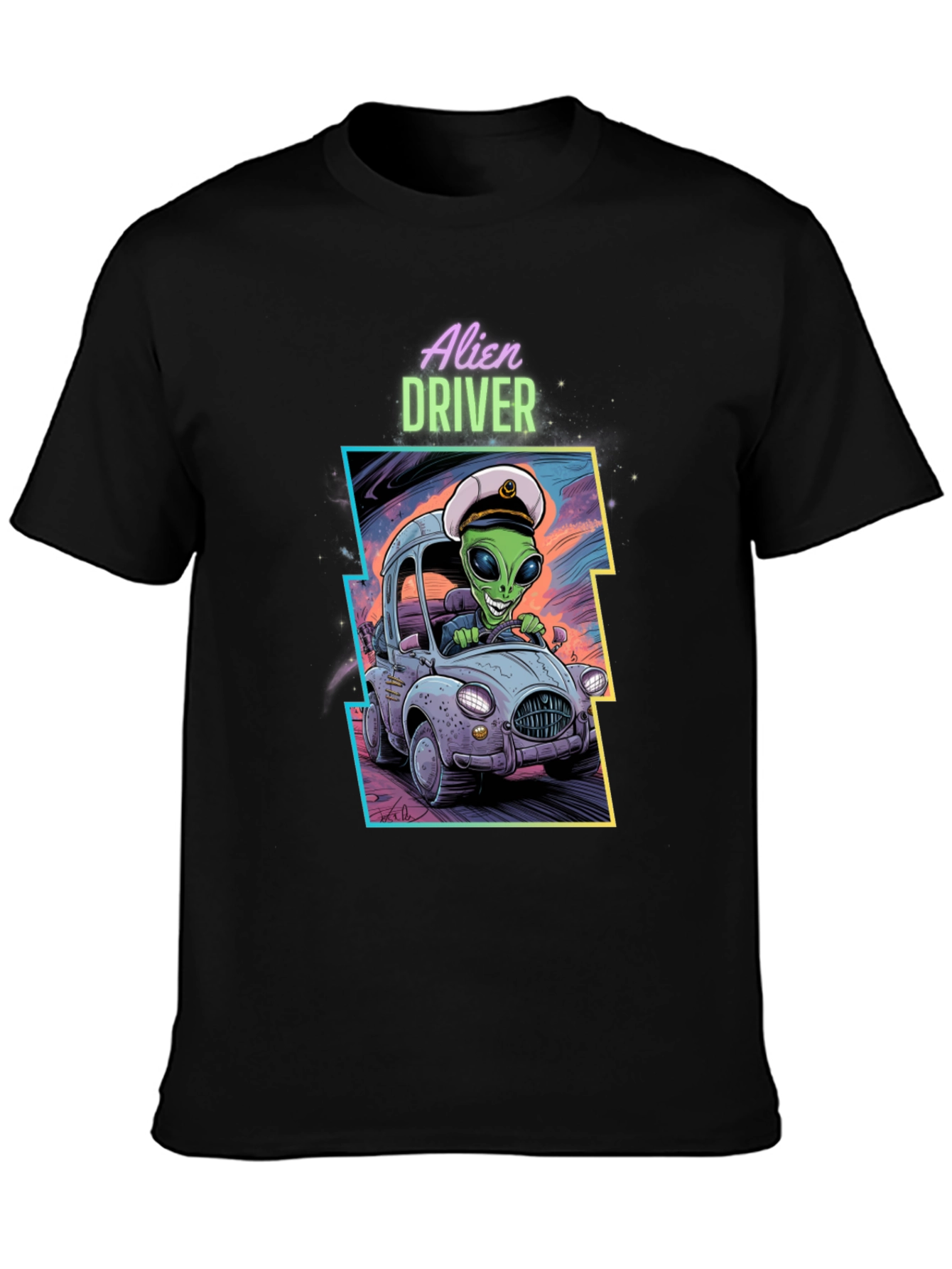 Black Alien Driver Graphic T-Shirt - Black Crew Neck Tee view 3