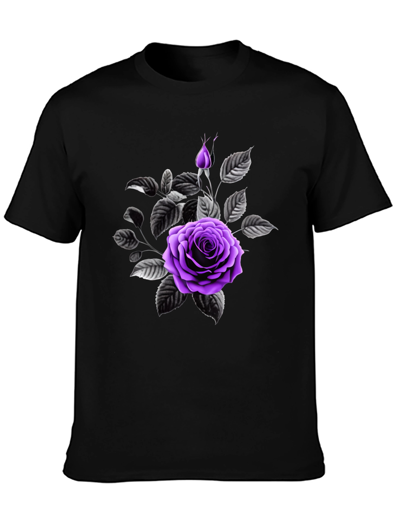 Black Black T-Shirt with Purple Rose Graphic view 3
