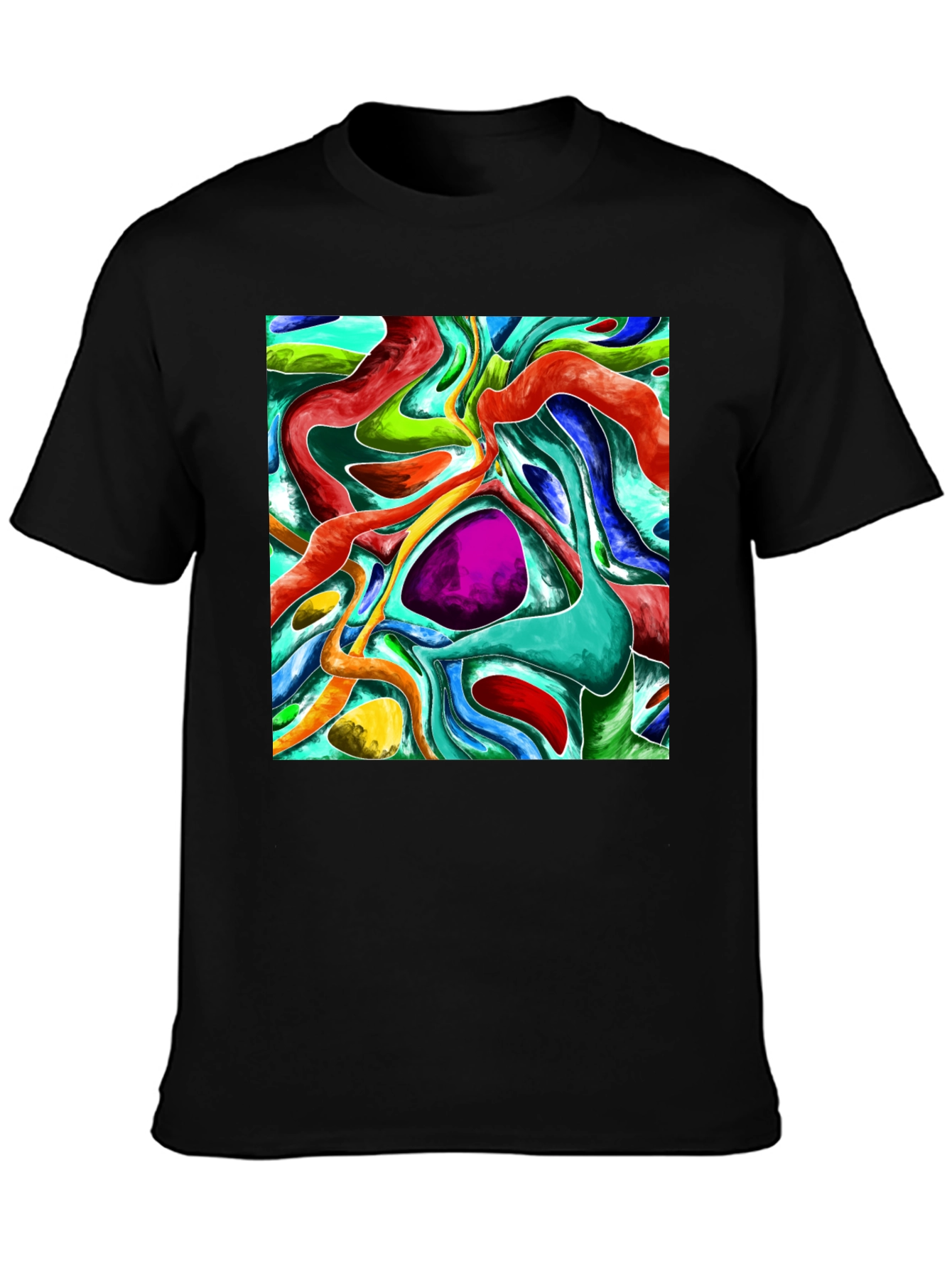 Black Abstract Fluid Art Graphic Tee - Vivid & Unique Design view 3