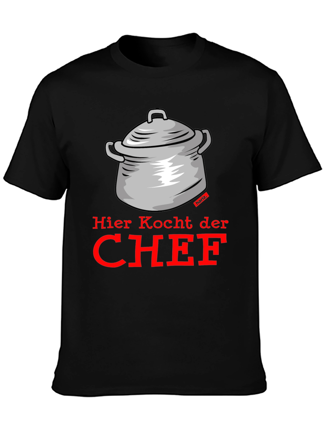 Black Chef Cooking Pot T-Shirt - Funny Kitchen Humor view 3