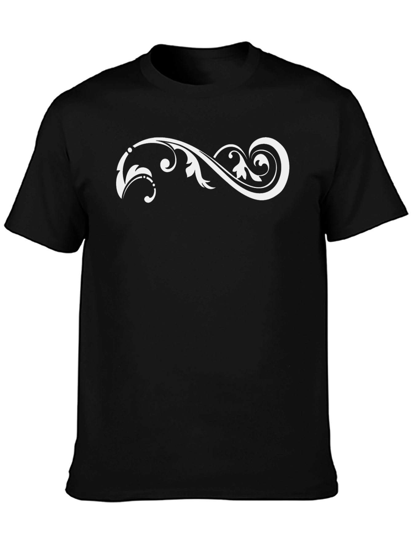 Black Black T-Shirt with White Floral Scroll Design view 3