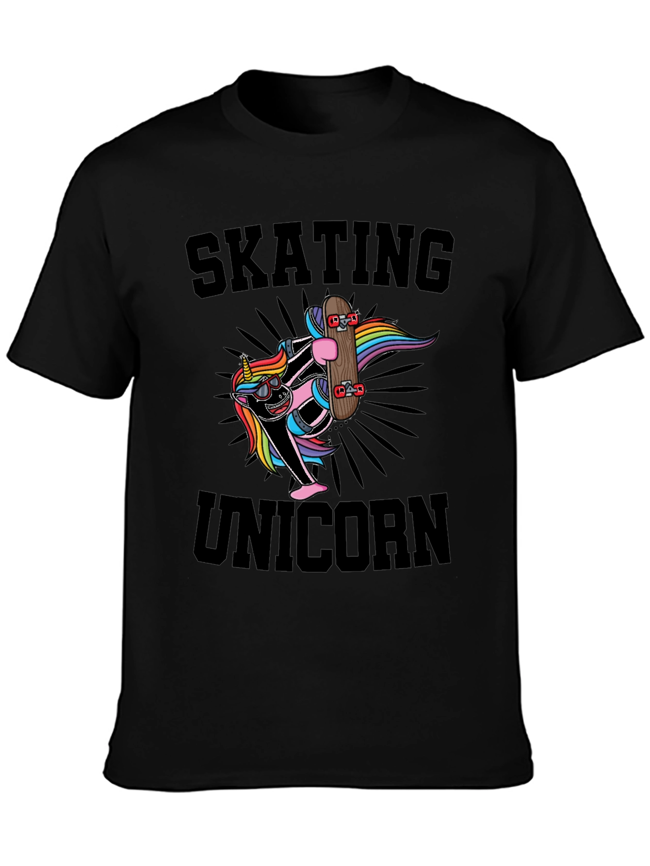Black Skating Unicorn Black T-Shirt Cool Graphic Tee view 3