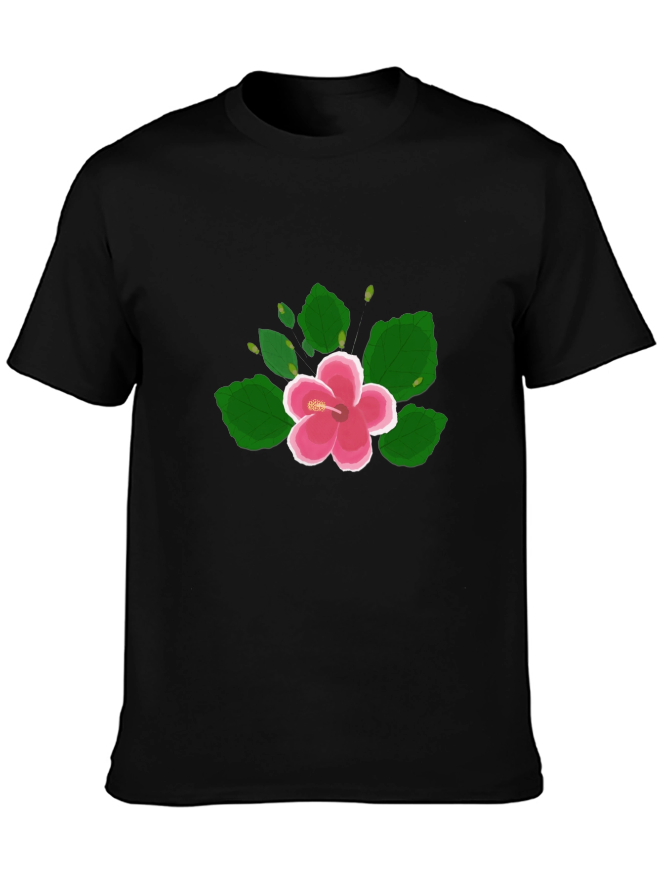 Black Hibiscus Flower Graphic Black T-Shirt view 3