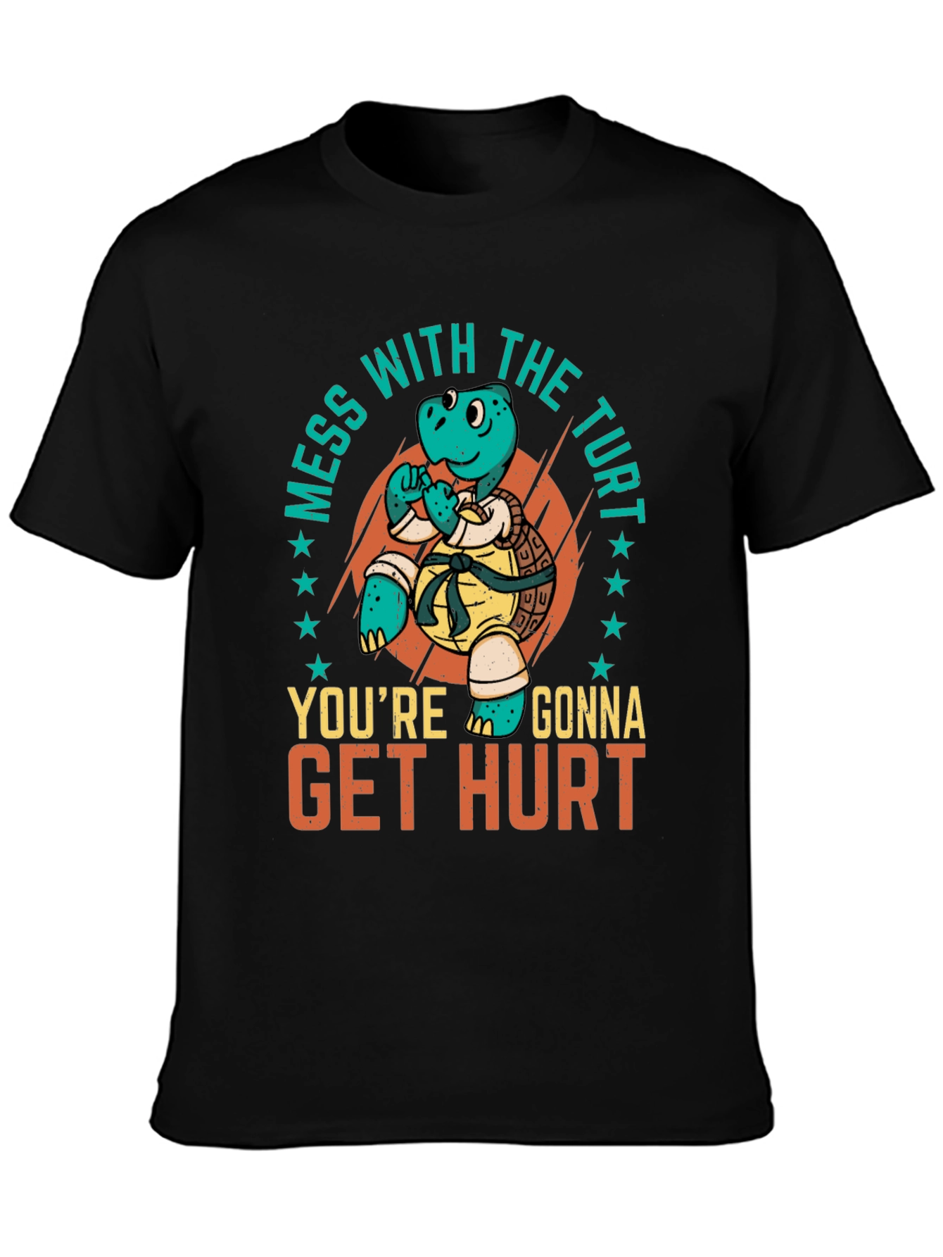 Black Martial Arts Turtle T-Shirt - Mess with the Turt view 3