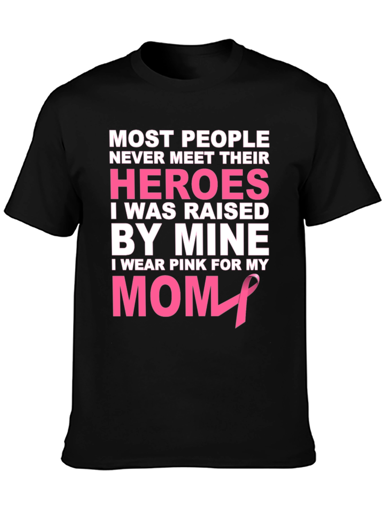 Black Pink Ribbon Mom Hero T-Shirt view 3