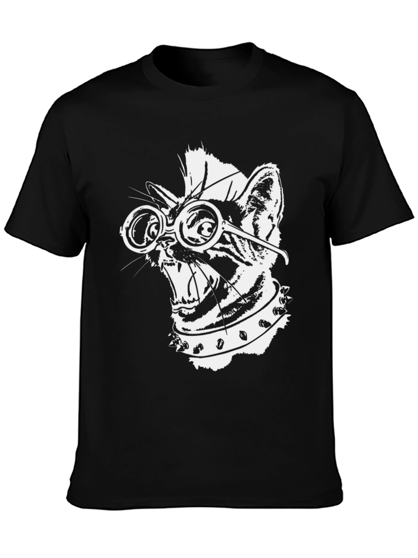 Black Punk Rock Cat T-Shirt - Cool Graphic Tee view 3