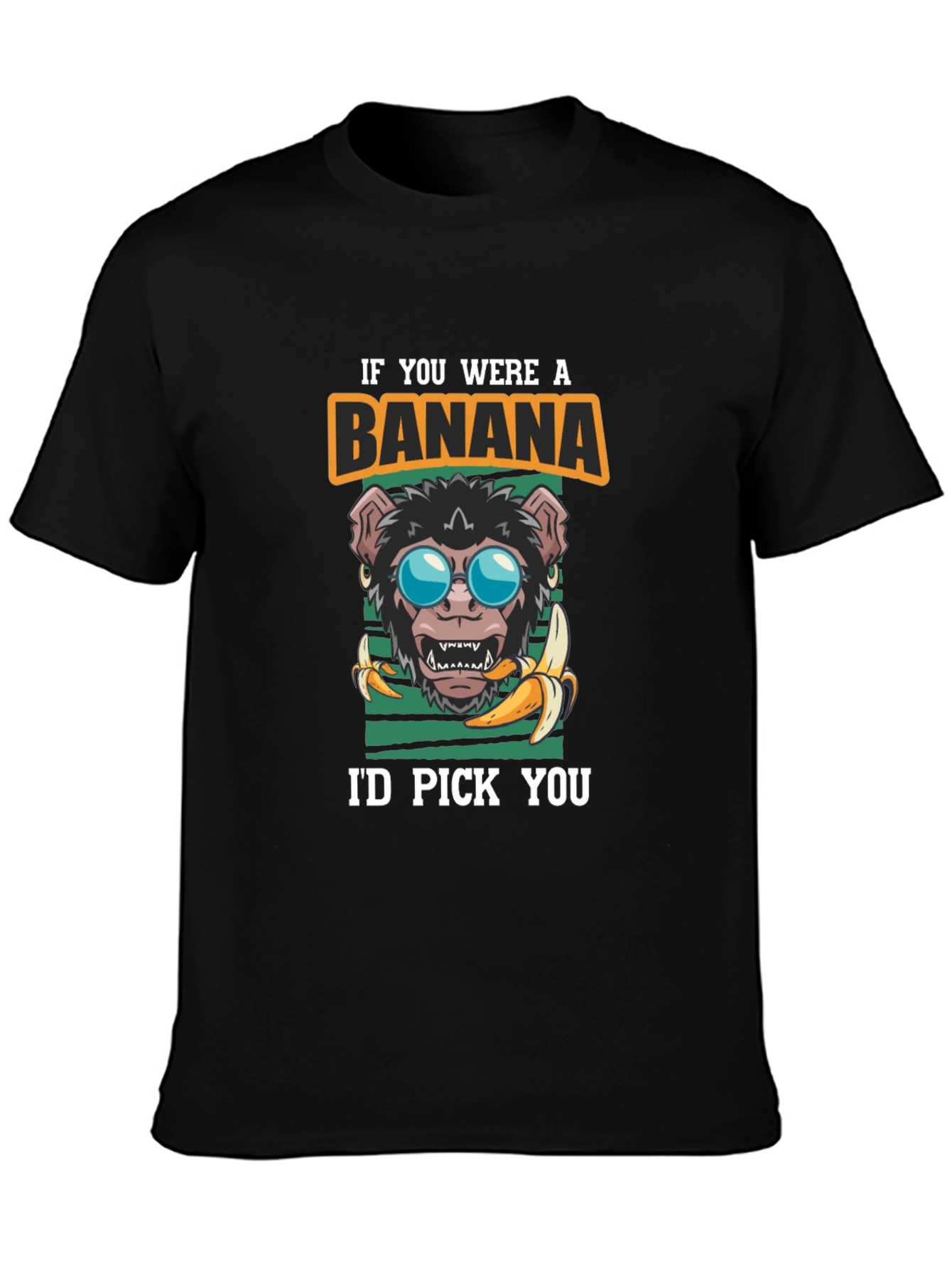 Black Funny Monkey Banana T-Shirt - I'd Pick You Graphic Tee view 3