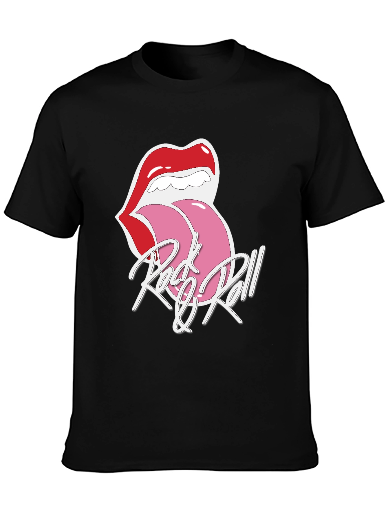 Black Rock & Roll Lips Graphic T-Shirt view 3